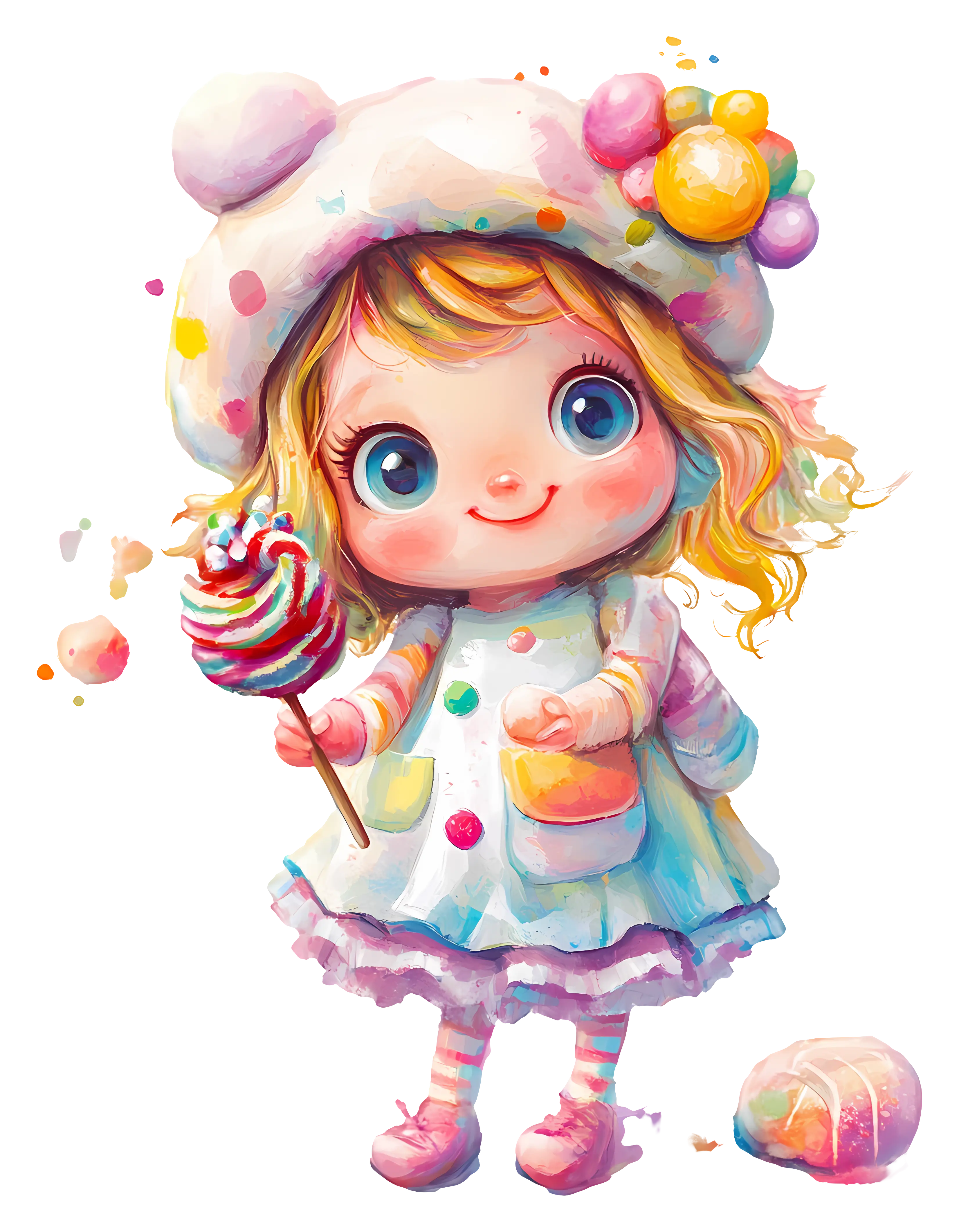 Colorful Girl Holding Lollipop