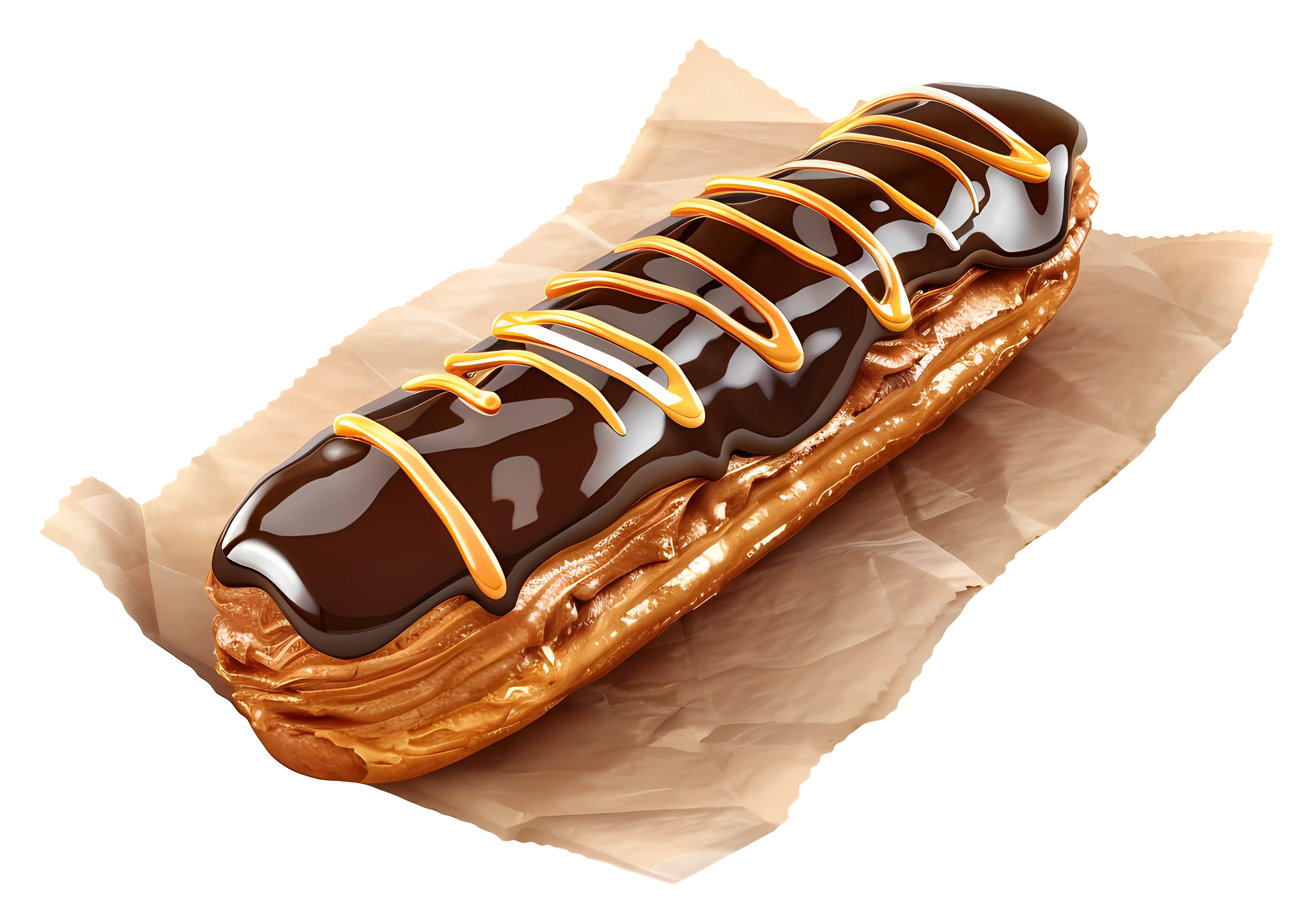 Delicious Chocolate Eclair with Caramel Drizzle