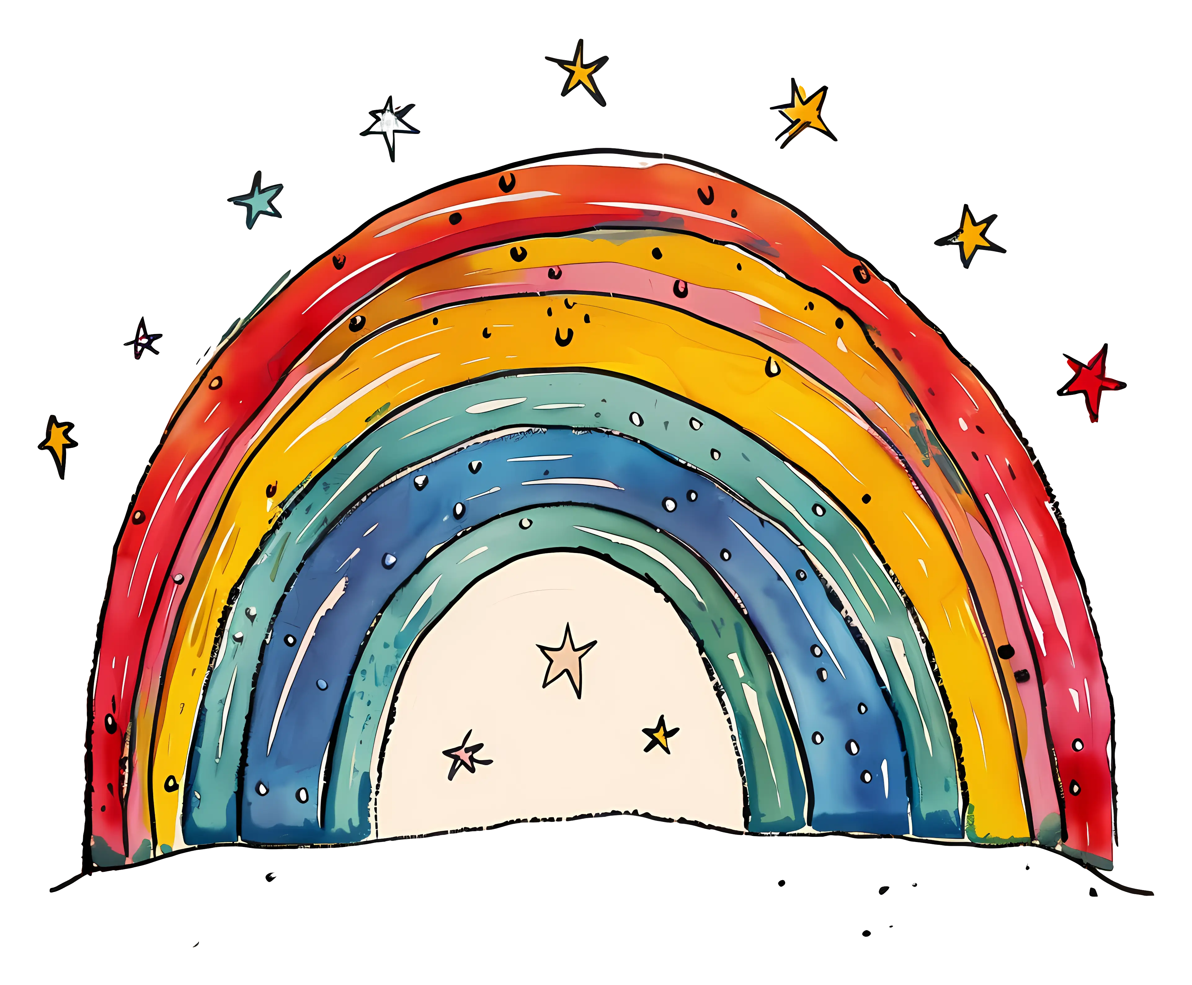 Colorful Rainbow Doodle with Stars