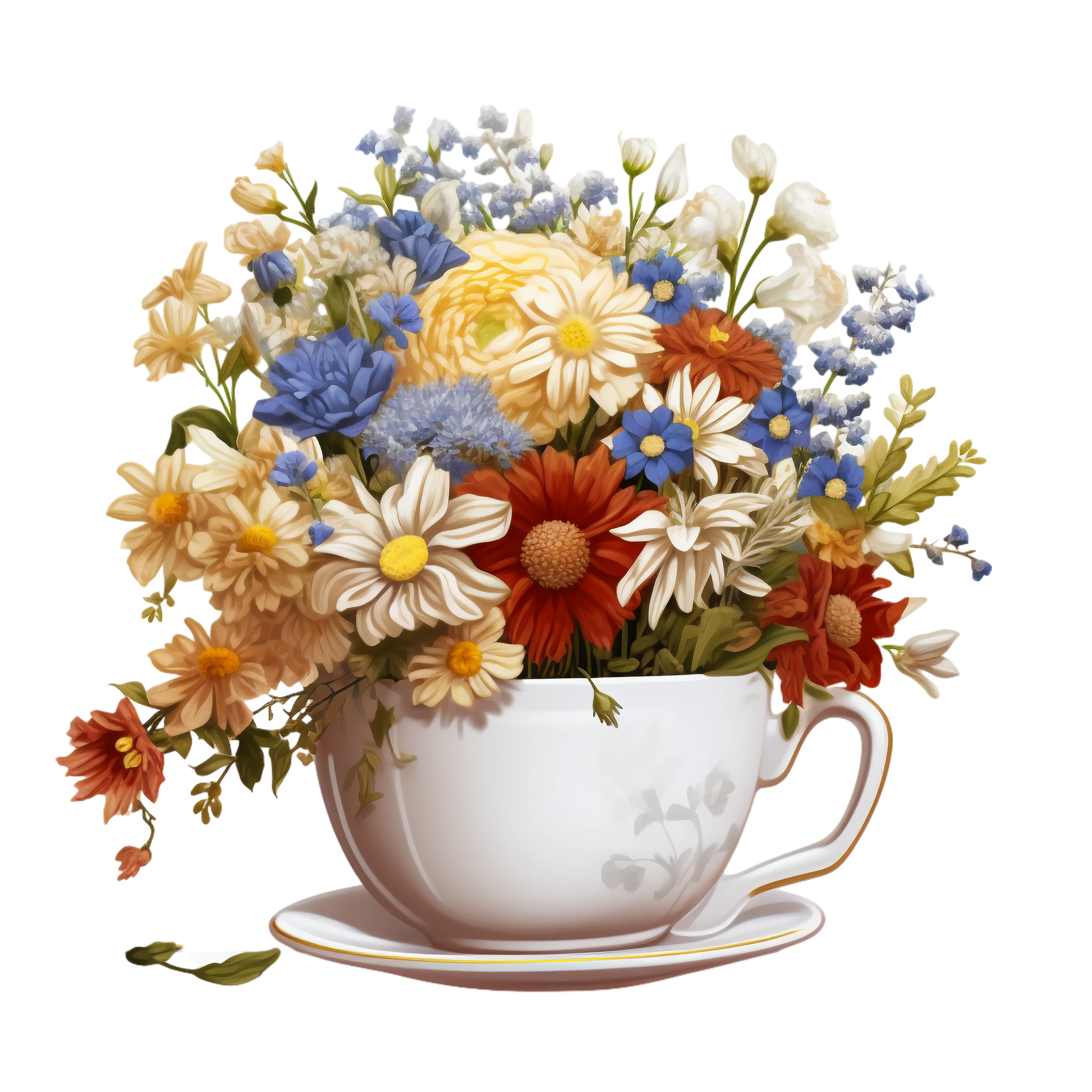 Charming Flower Arrangement in a Vintage Teacup