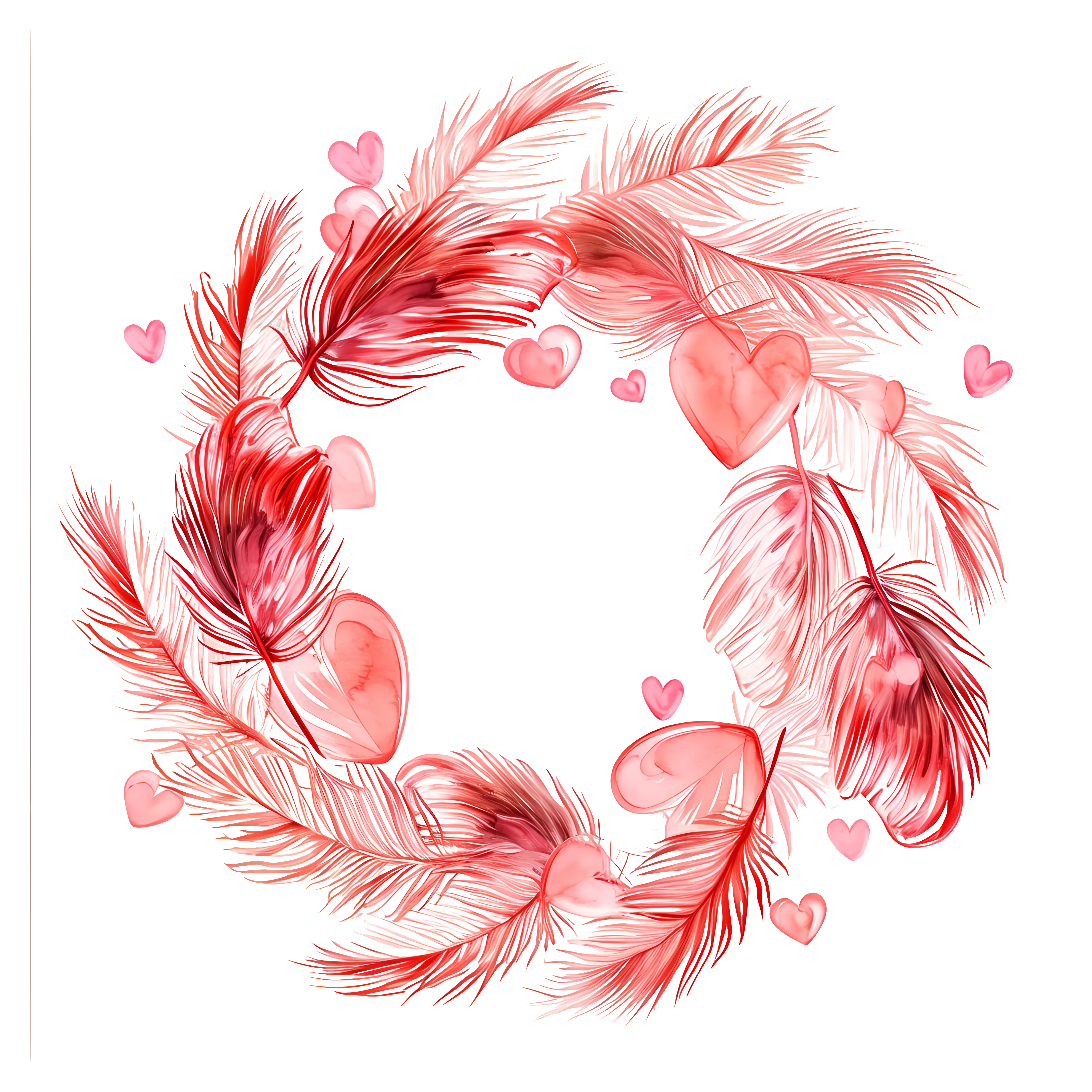 Wreath with Red Feathers and Hearts for Valentine&#039;s Day