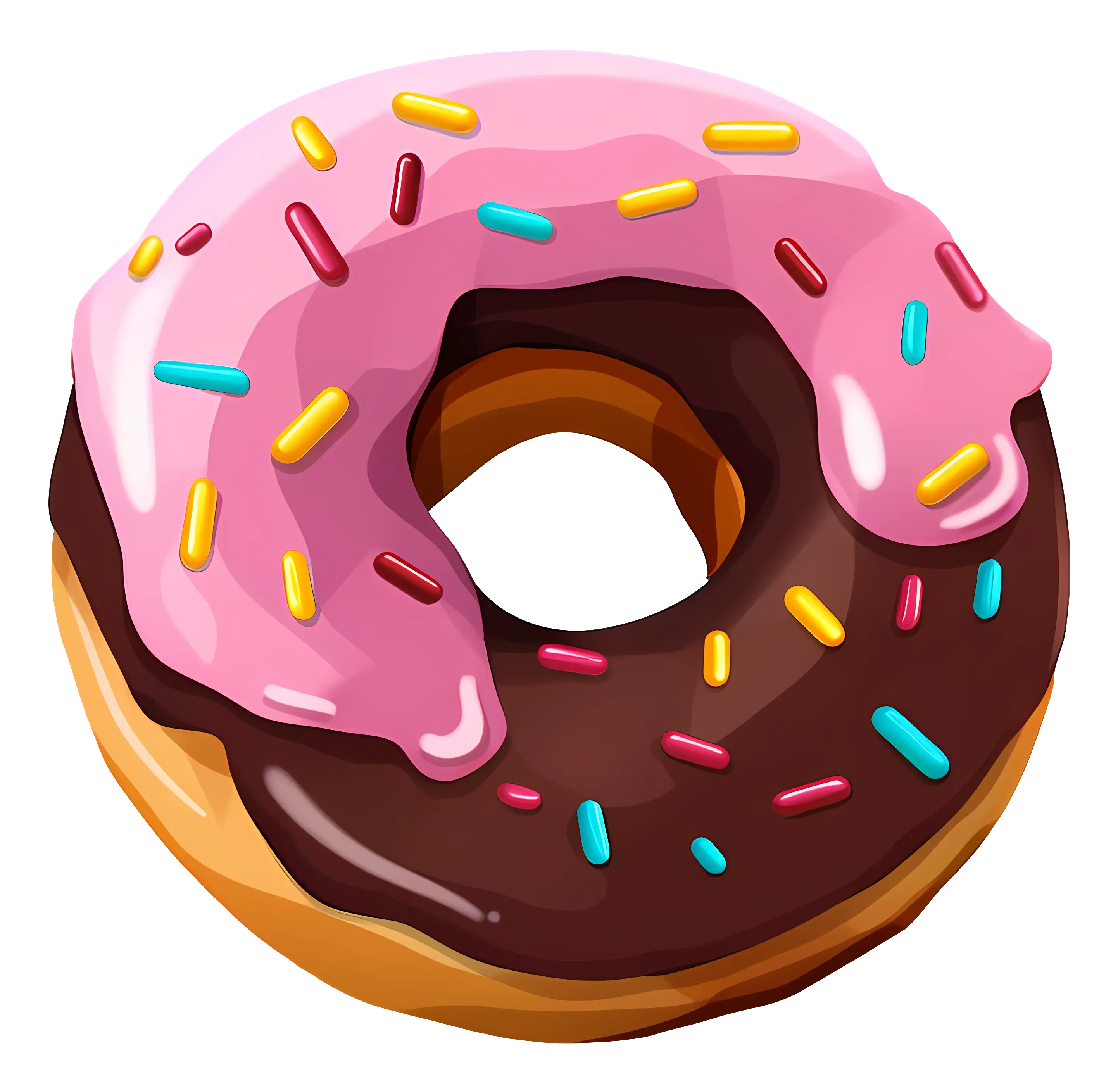 Pink and Chocolate Glazed Donut with Sprinkles