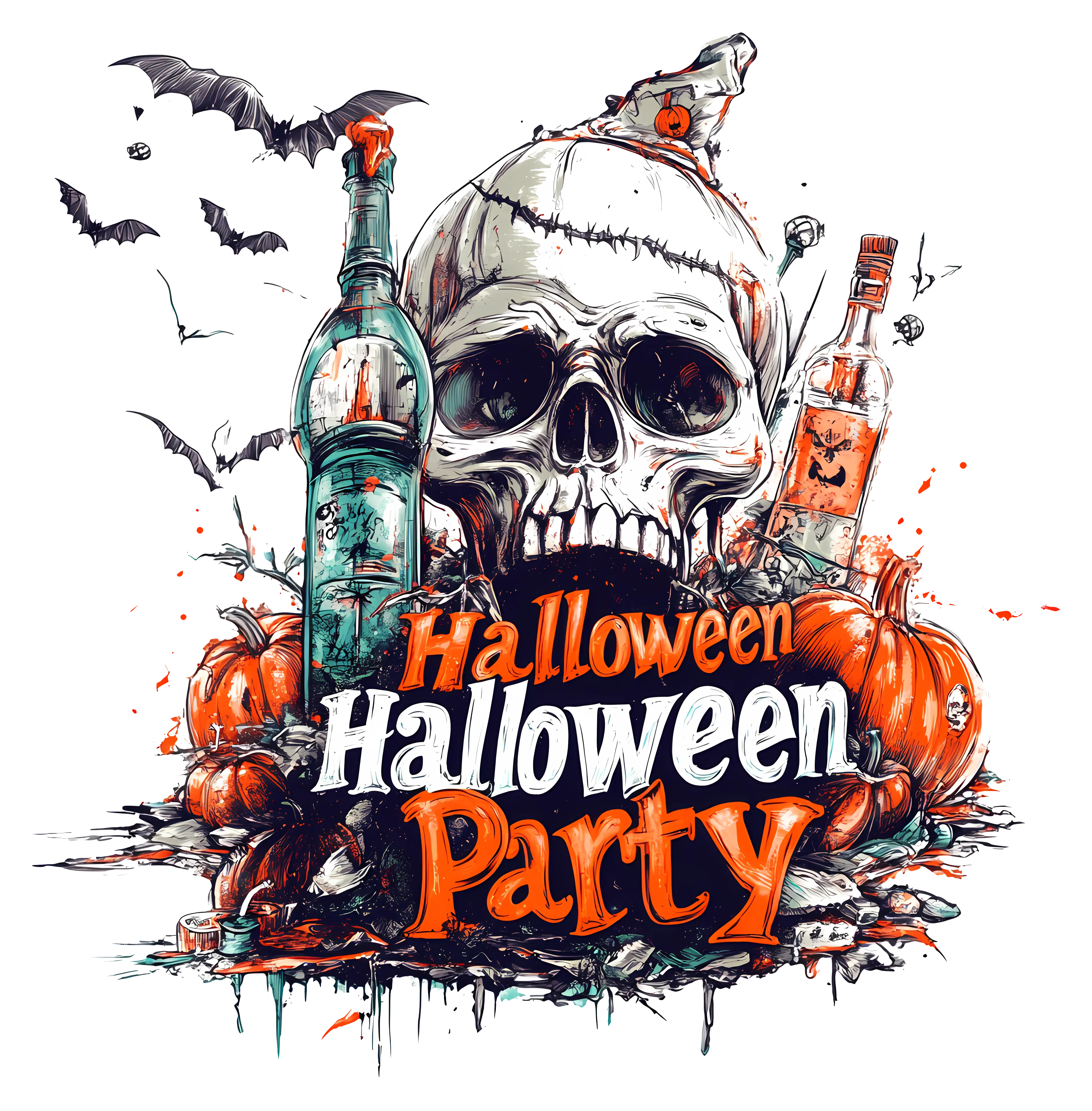 Creepy Skull Halloween Party Poster