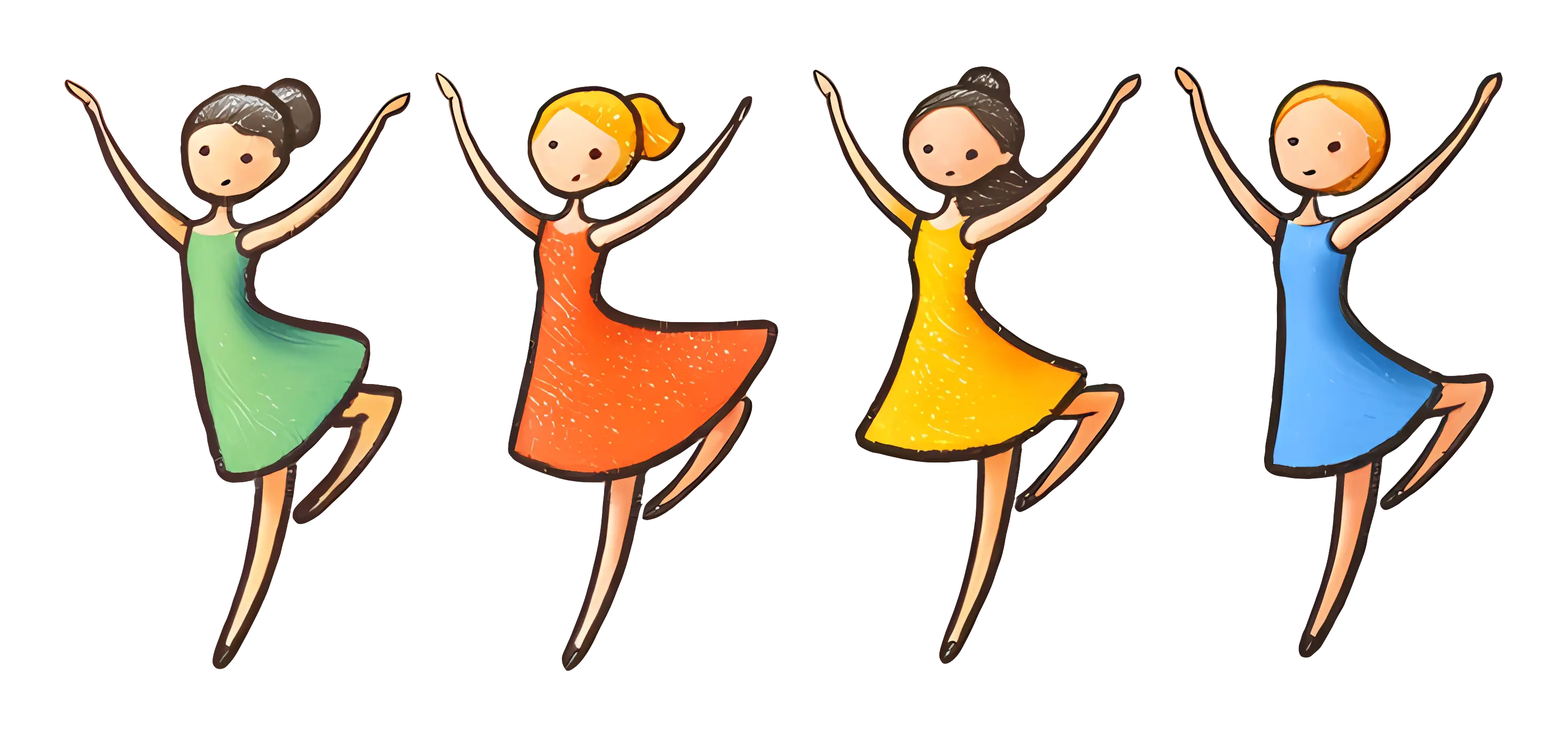 Dancing Figures in Colorful Dresses