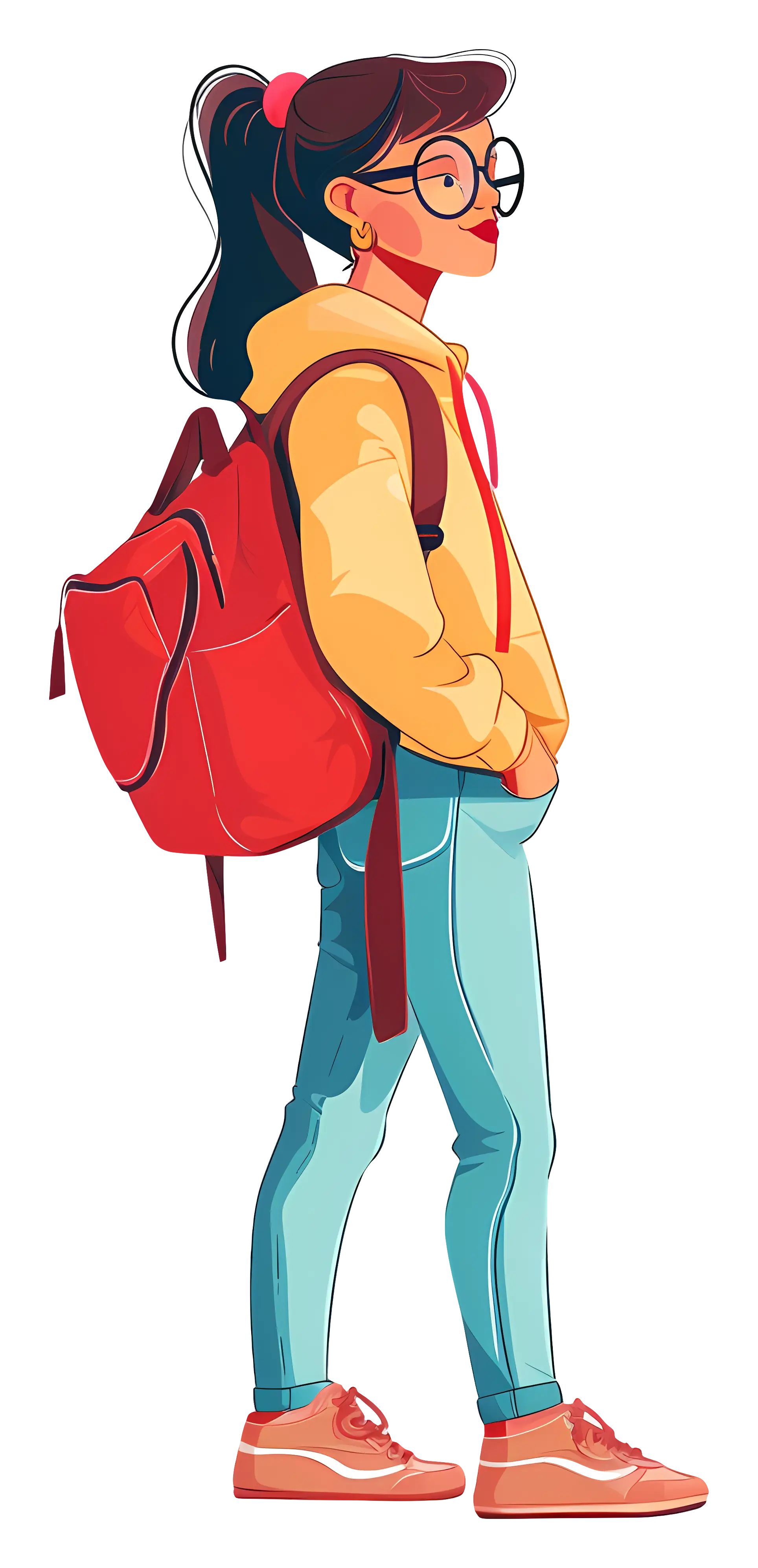 Casual Girl with Red Backpack