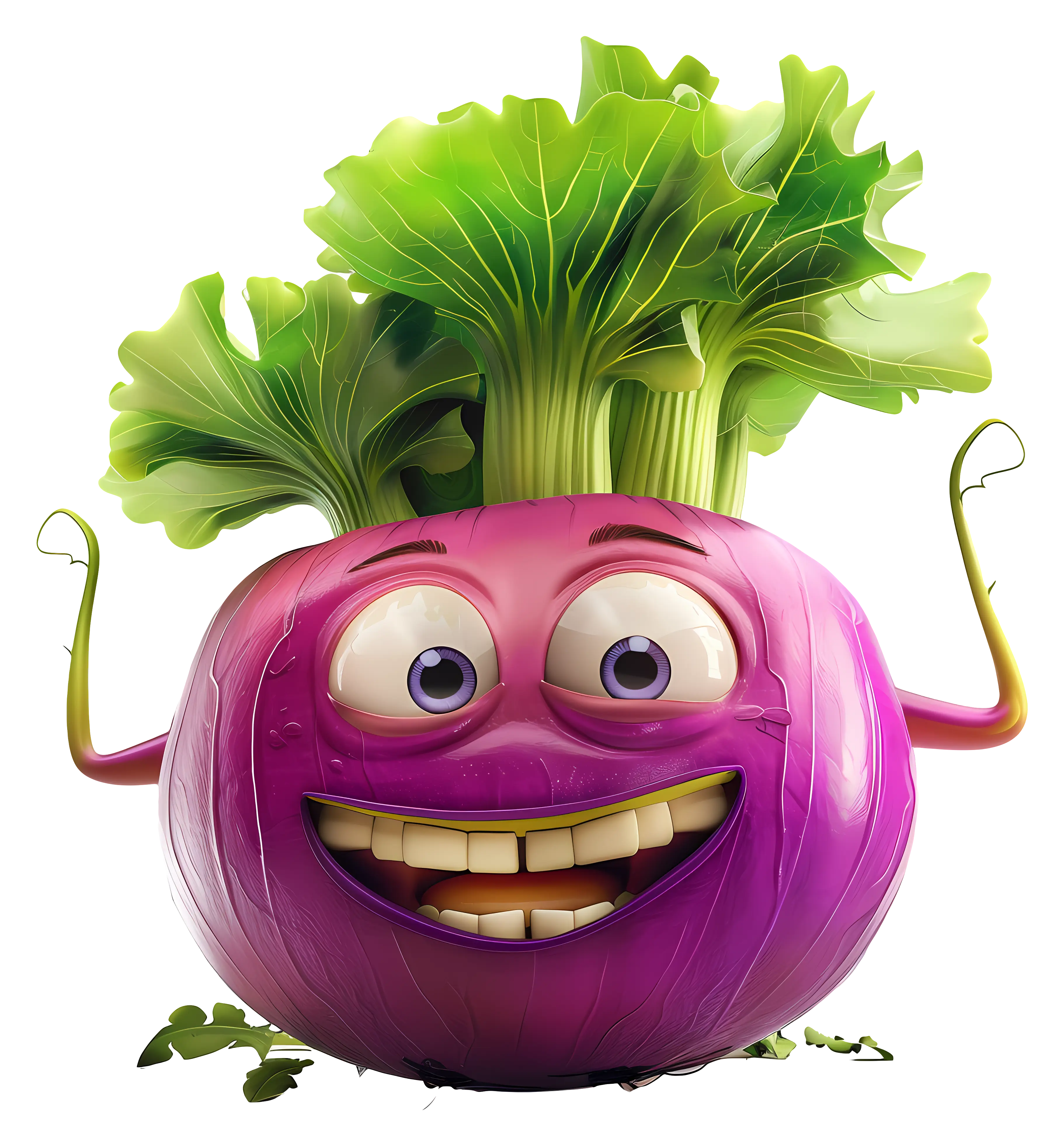 Smiling Cartoon Turnip with Green Leaves