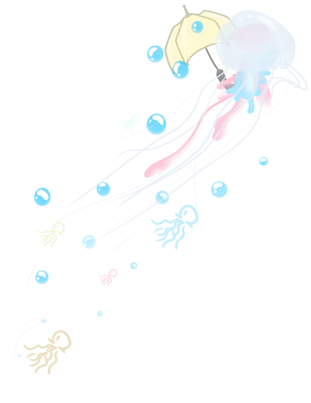Jellyfish and Bubbles Underwater Scene