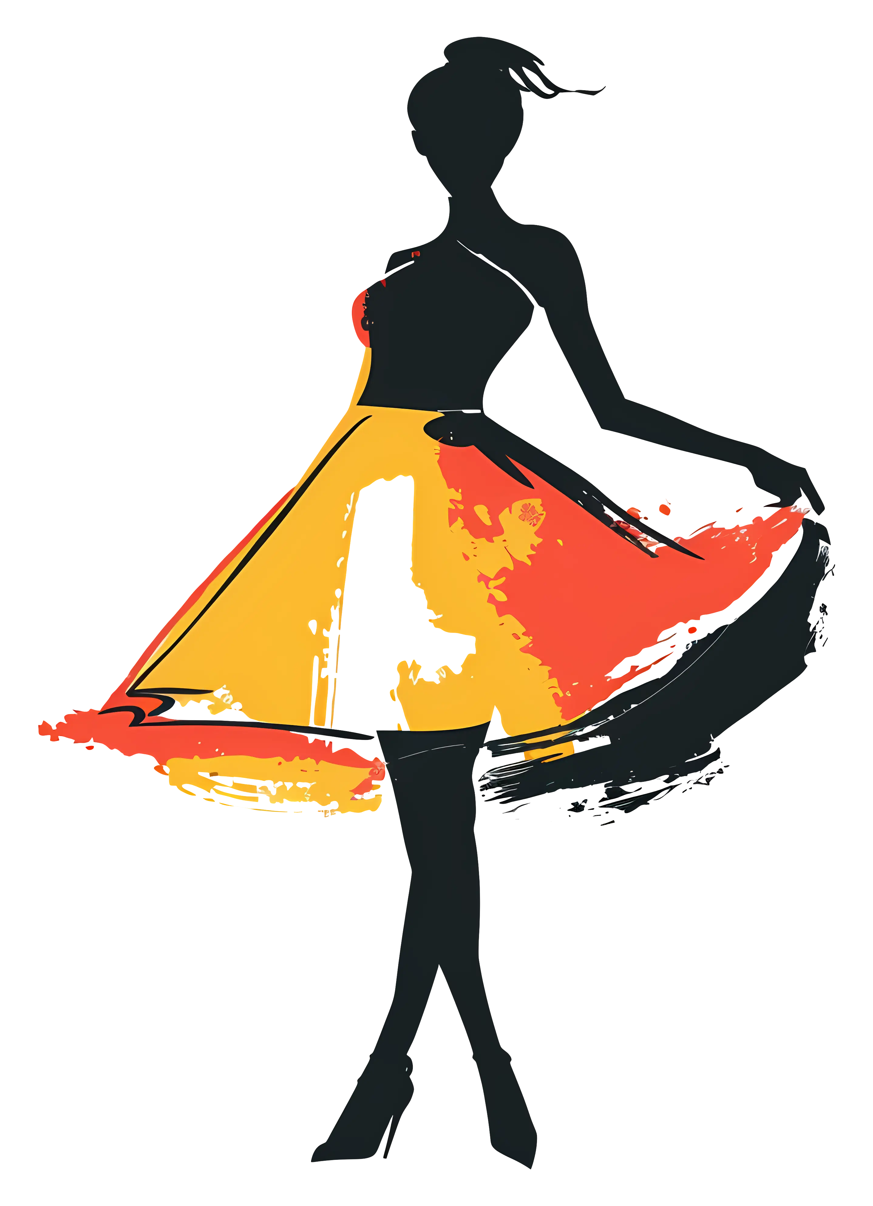 Stylish Fashion Silhouette in Yellow and Orange Dress