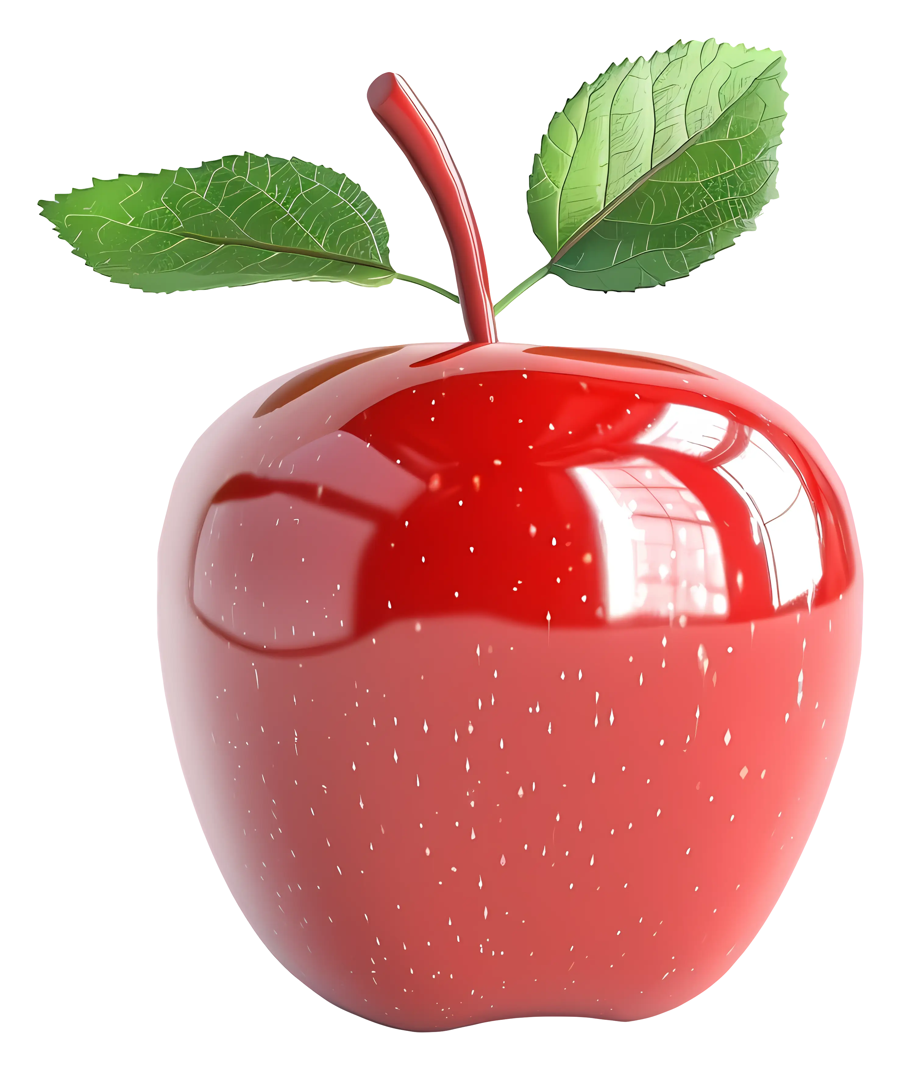 Shiny Red Apple with Leaves