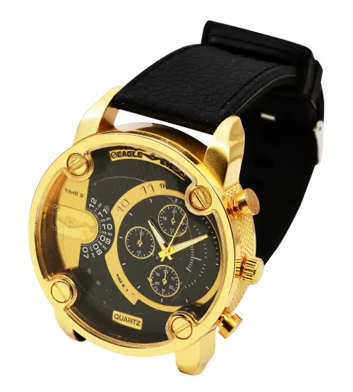Elegant Gold Wristwatch with Black Strap
