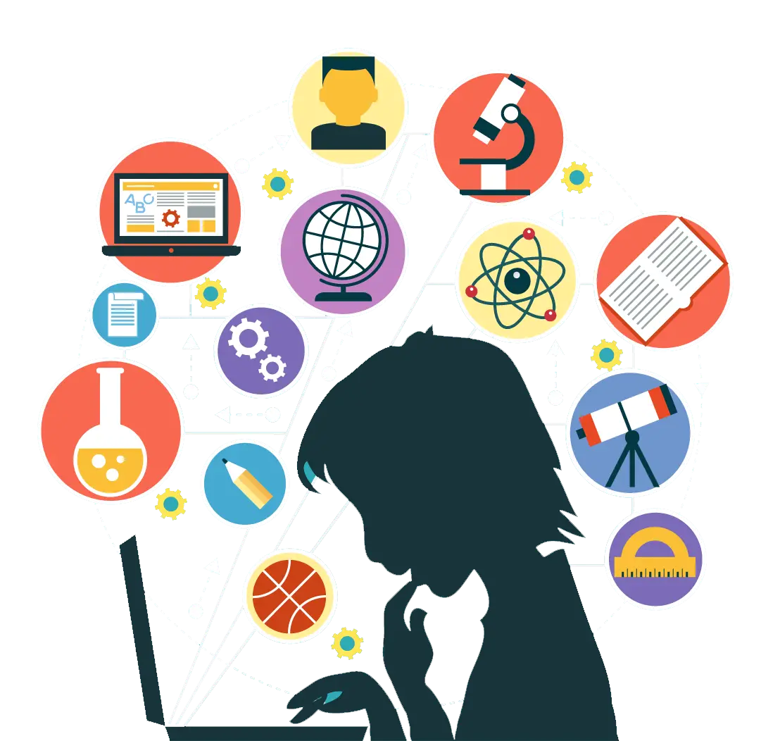 Educational Tools and Science Illustration with Child Silhouette