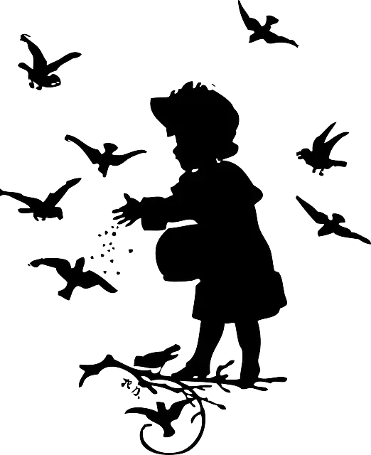 Child Feeding Birds Silhouette