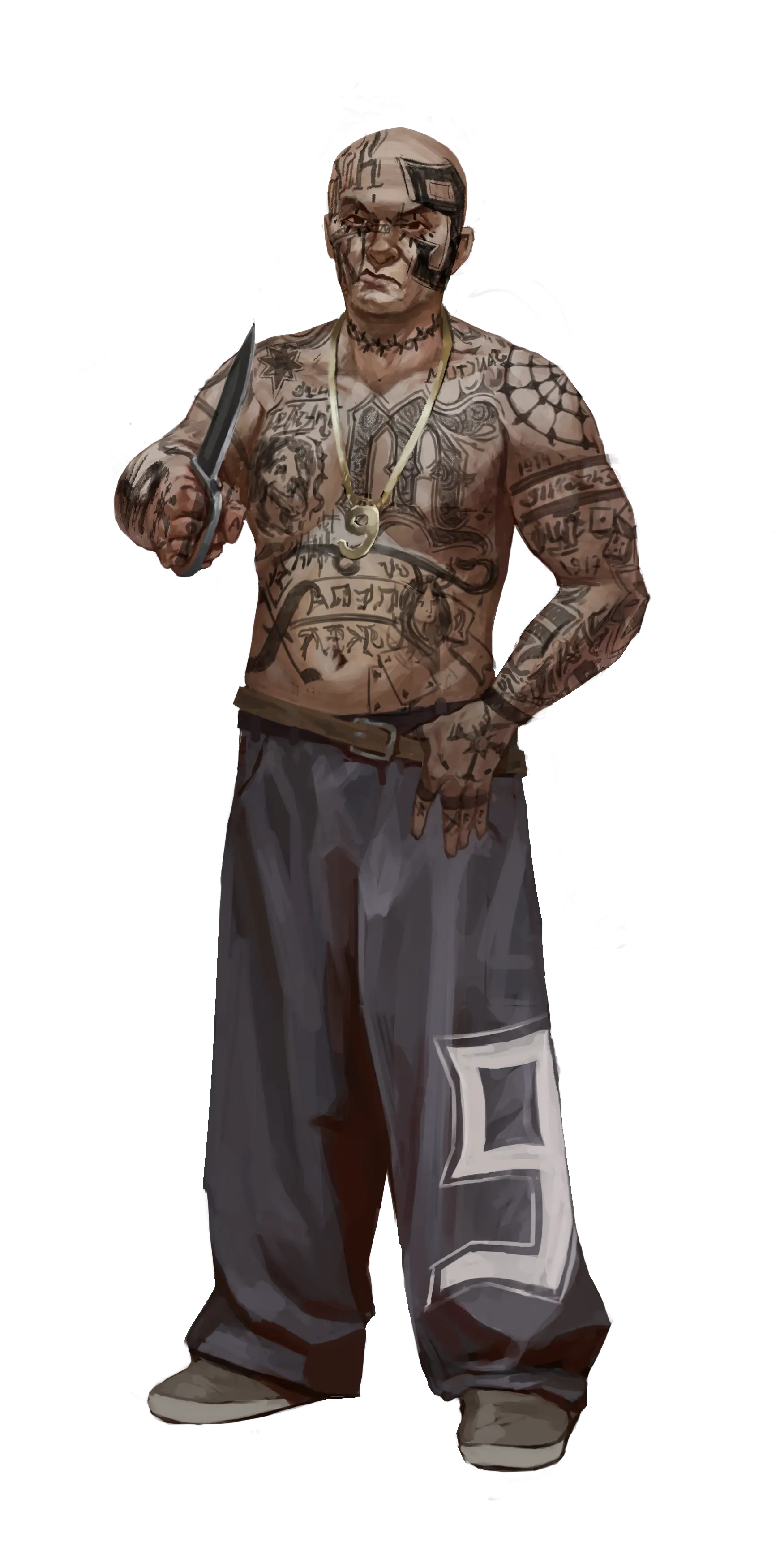 Tattooed Man Holding Knife