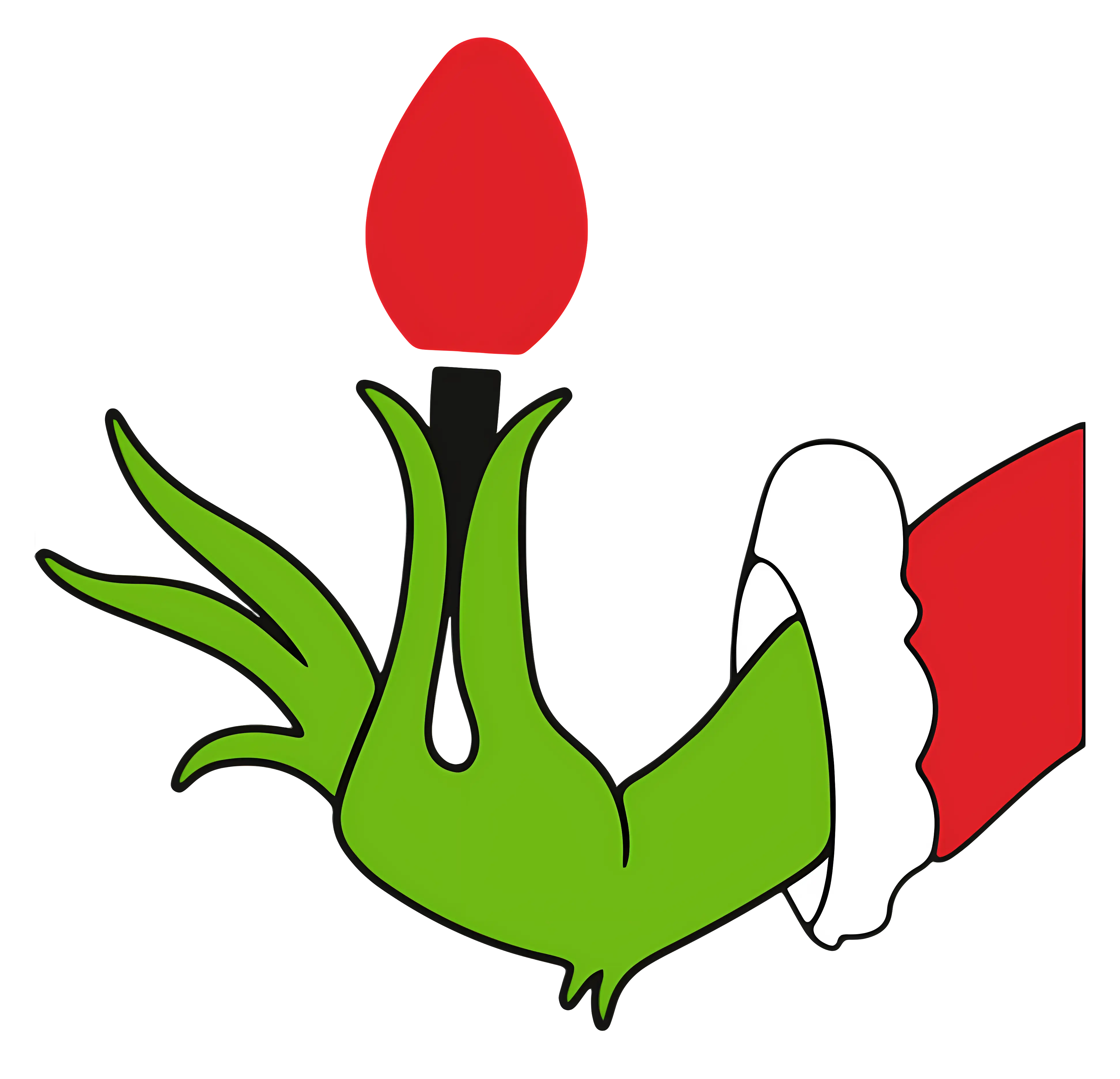 Green Hand Holding Red Light Bulb for Christmas