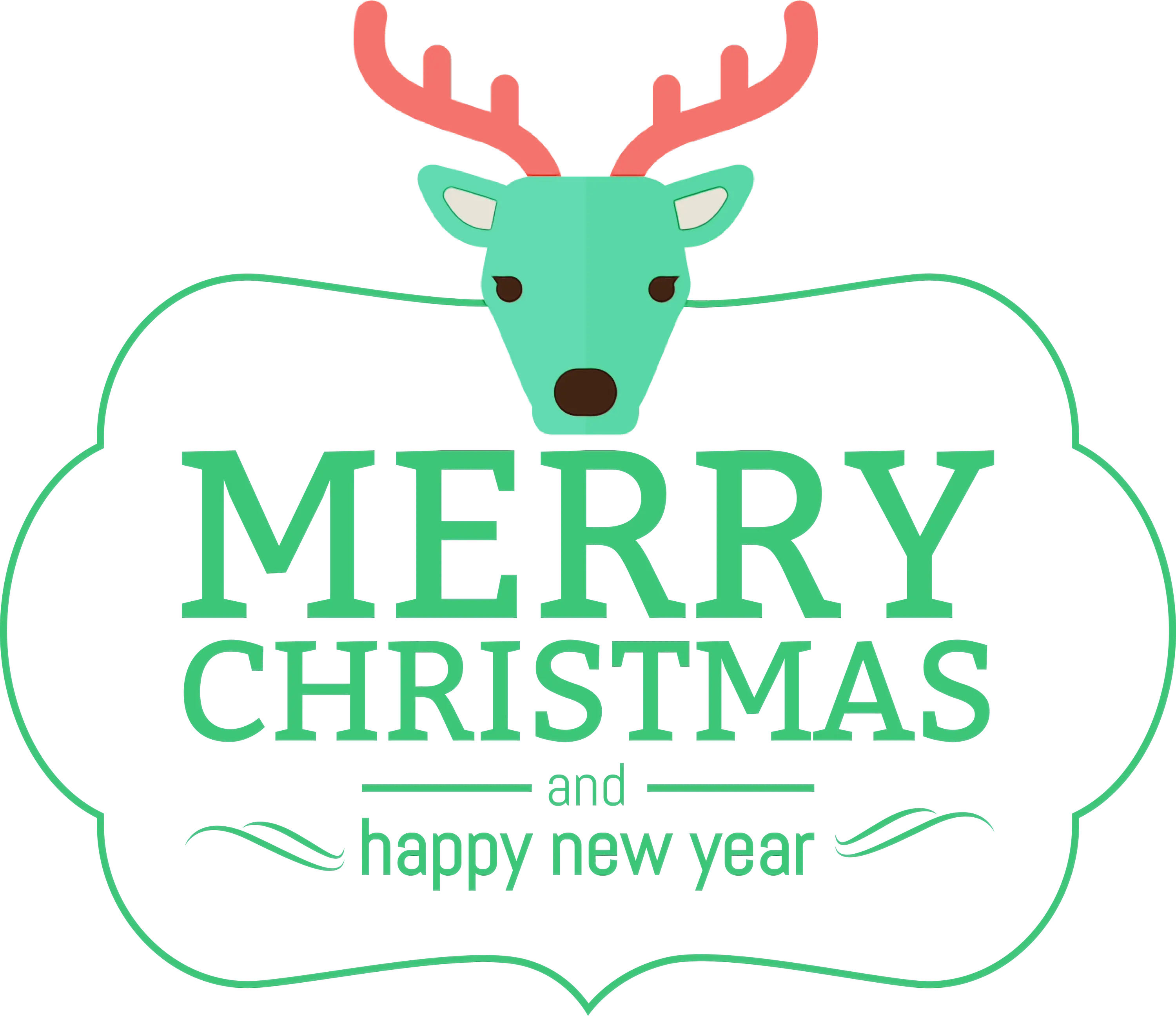 Holiday Merry Christmas Text with Reindeer Illustration