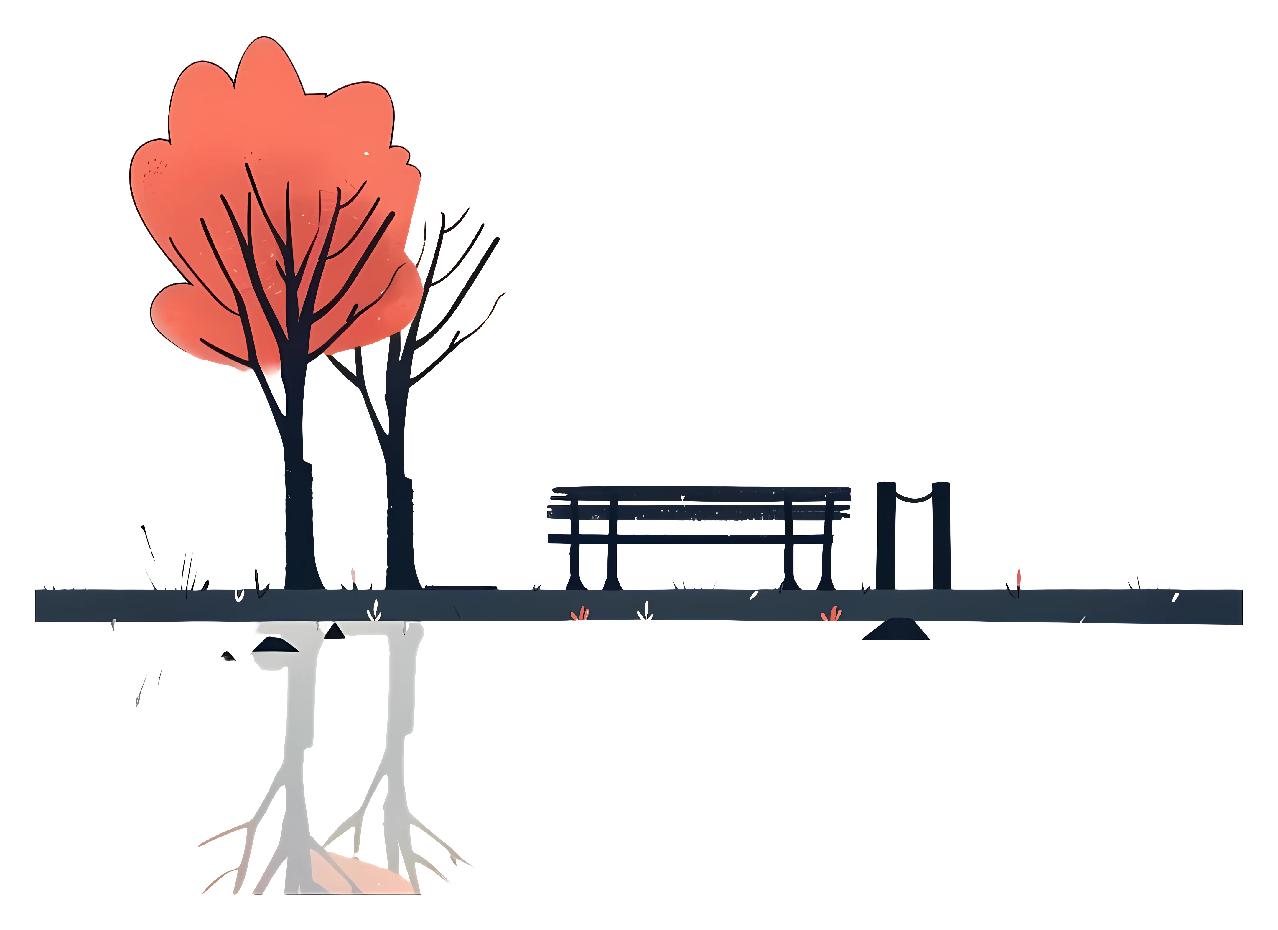 Park Bench with Tree and Reflection