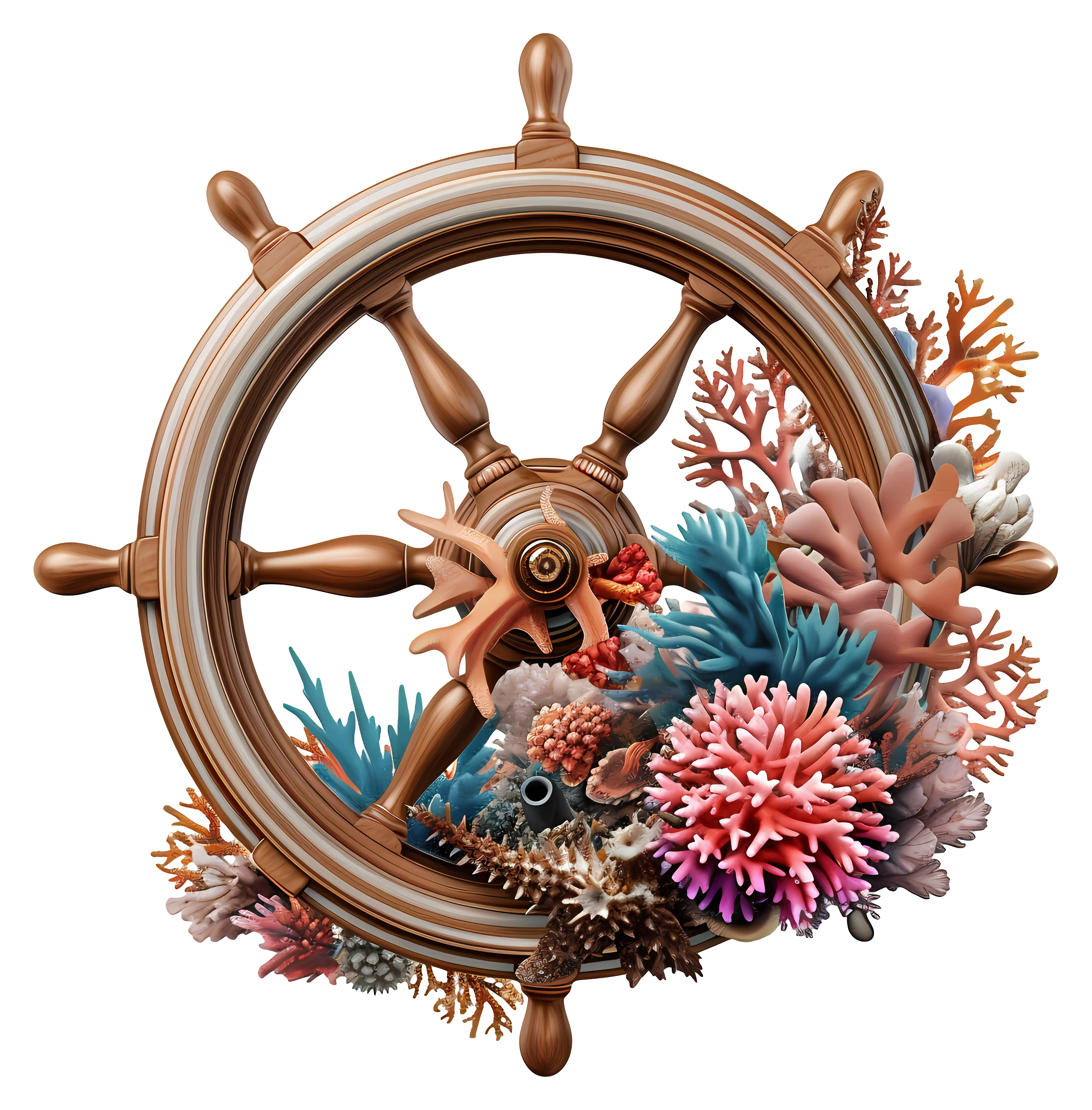 Decorative Ship Wheel with Coral