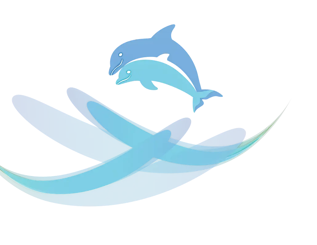 Blue Dolphins and Aquatic Waves Illustration
