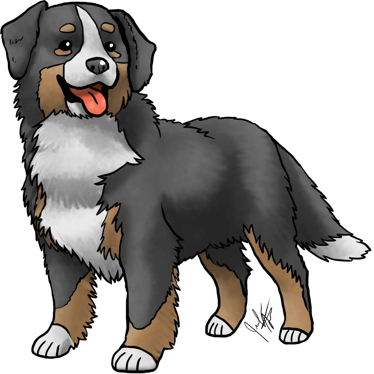 Cartoon Dog With Black, White, and Brown Fur
