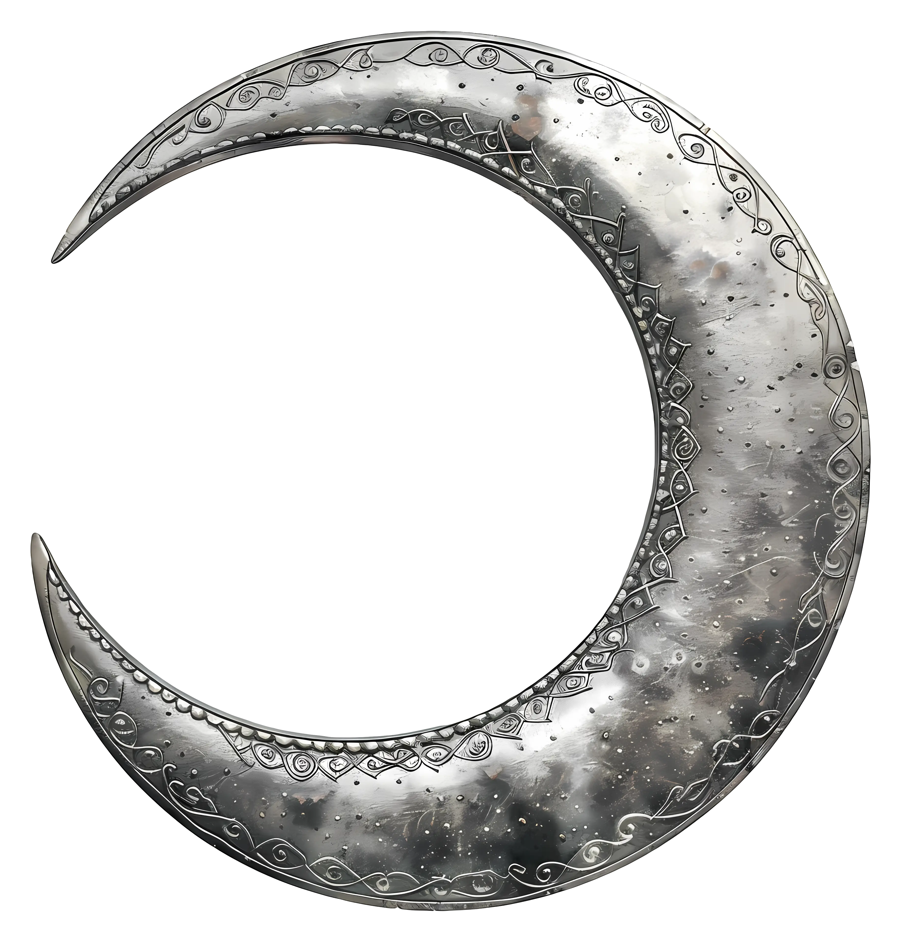 Ornate Silver Metal Crescent Moon