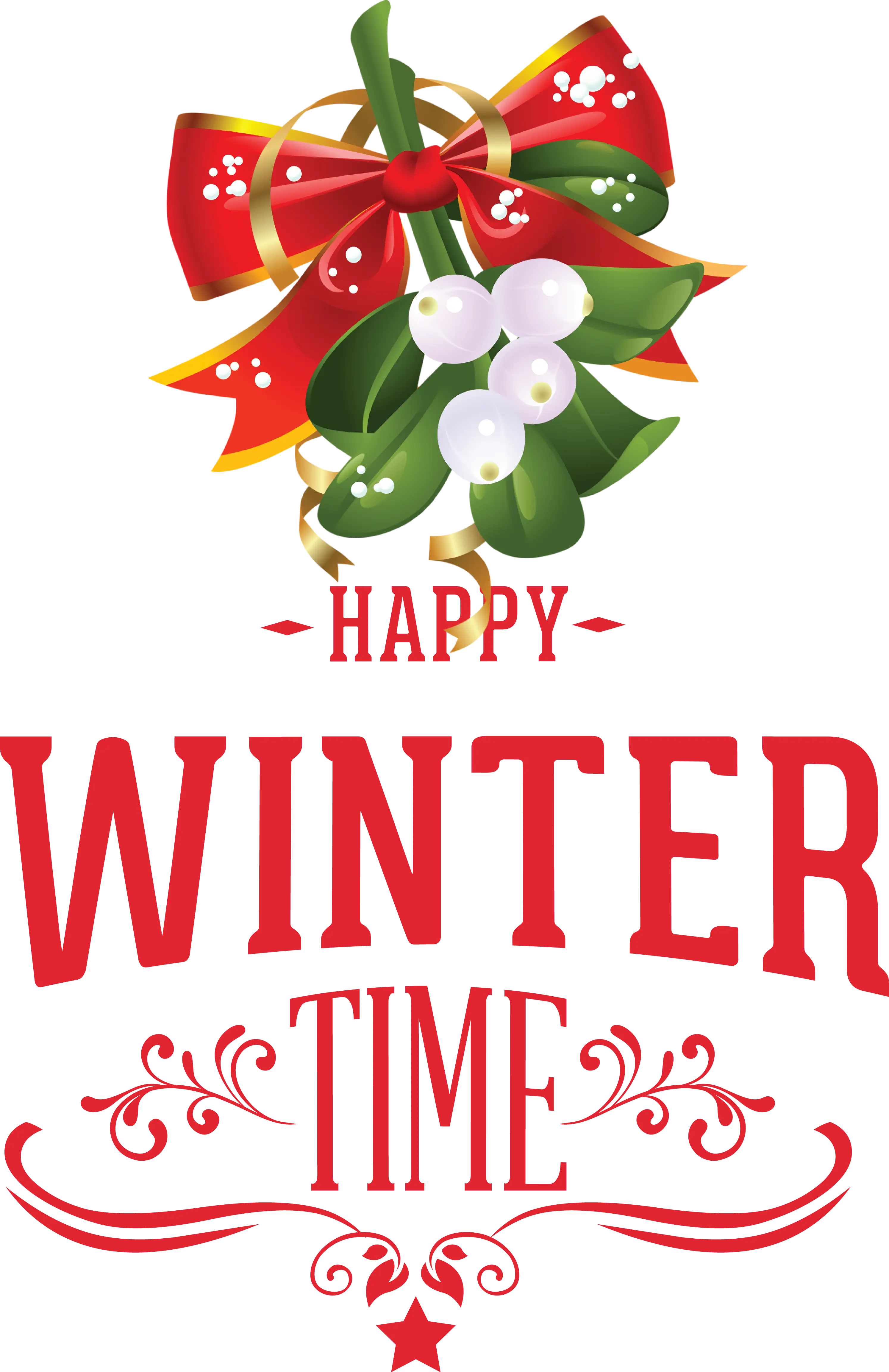 Happy Winter Time with Holly and Red Bow