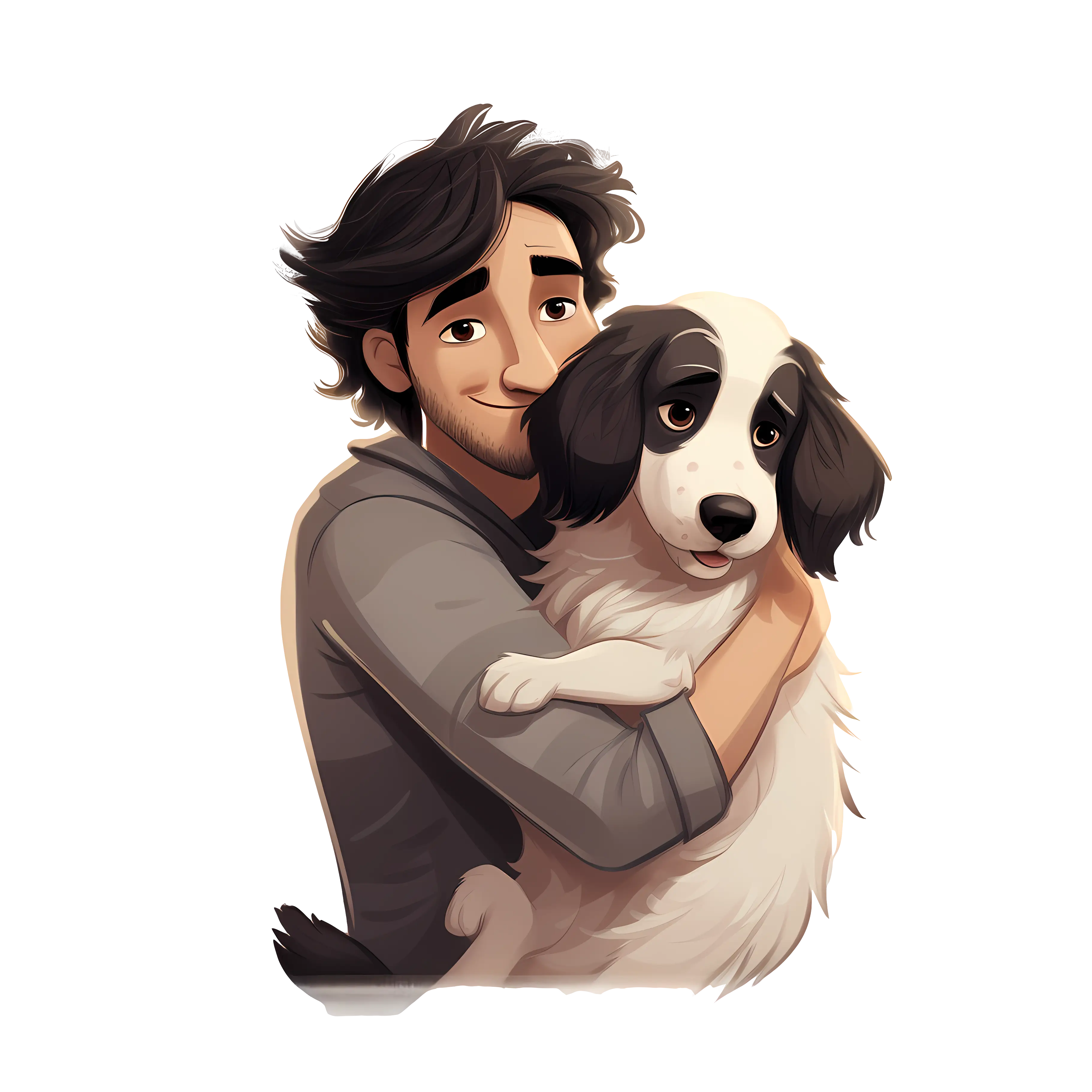 Man Hugging Dog Illustration