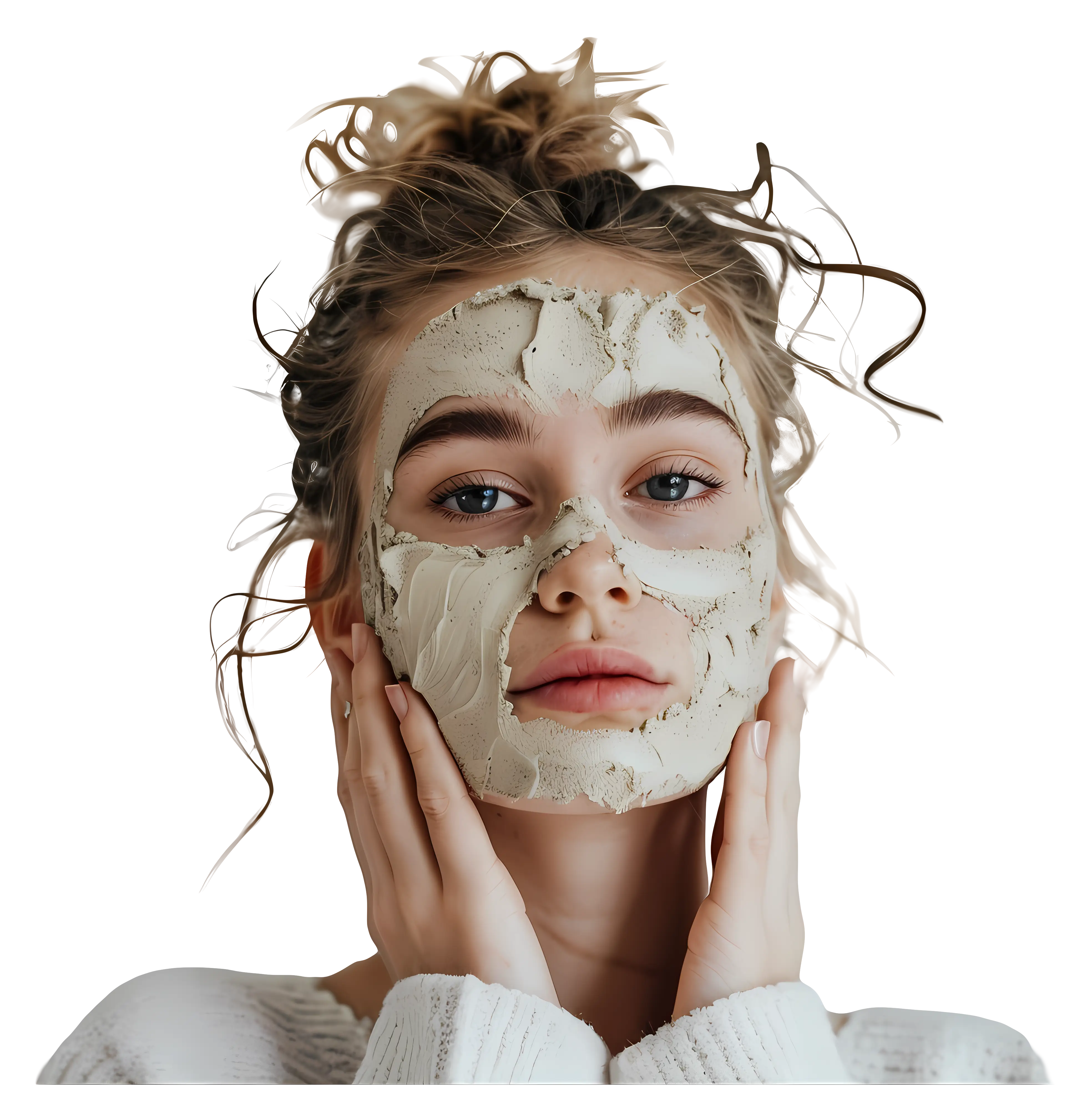 Woman Applying Clay Mask for Facial Care
