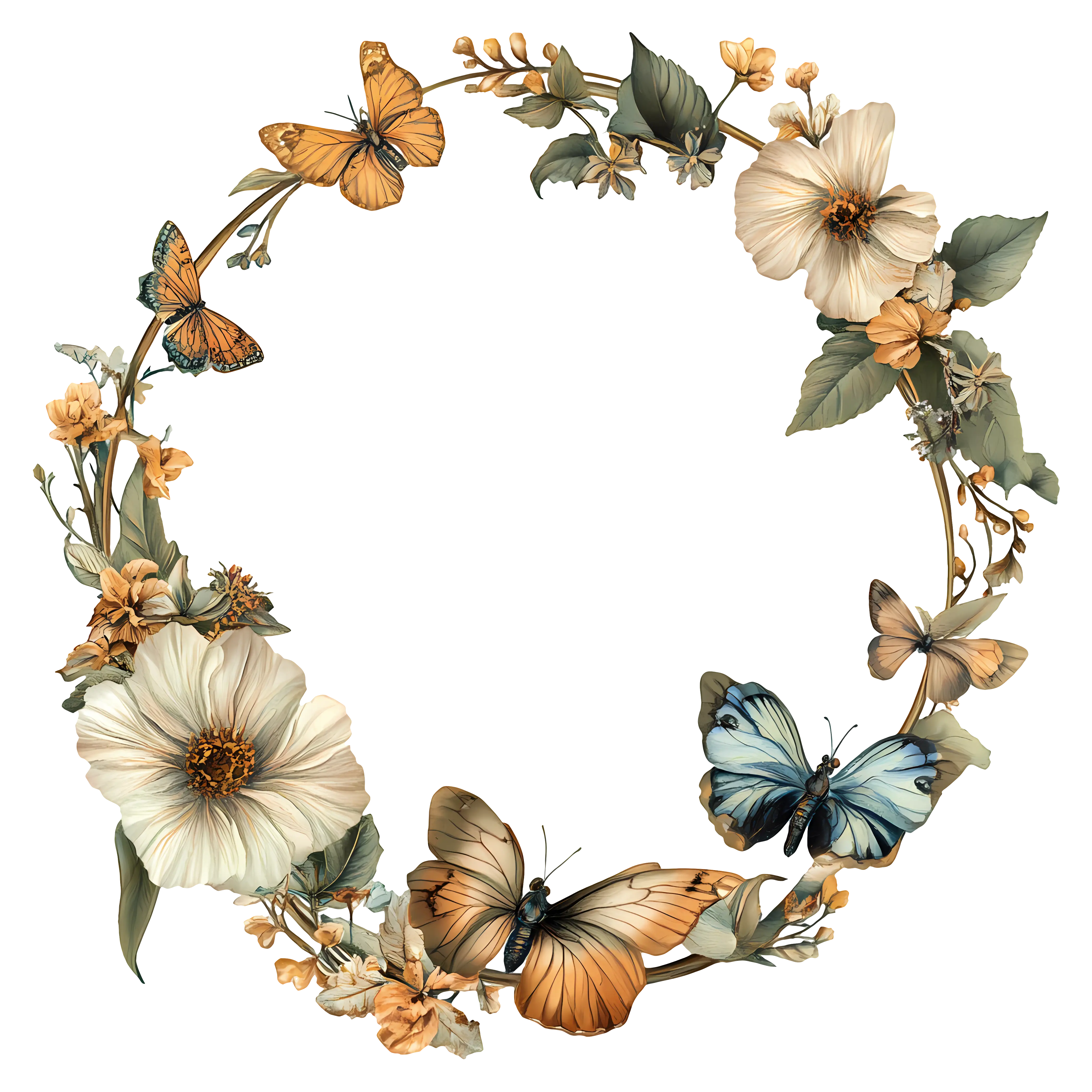 Floral Wreath Adorned with Butterflies