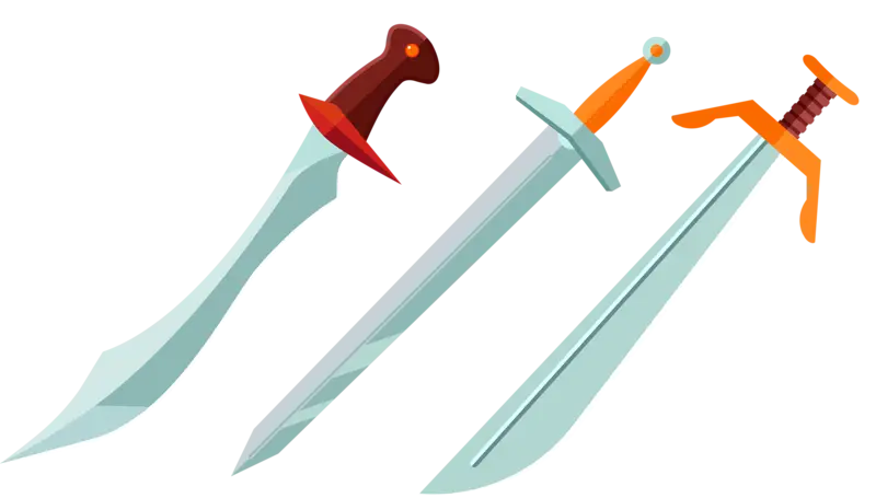 Assorted Steel Swords with Decorative Handles