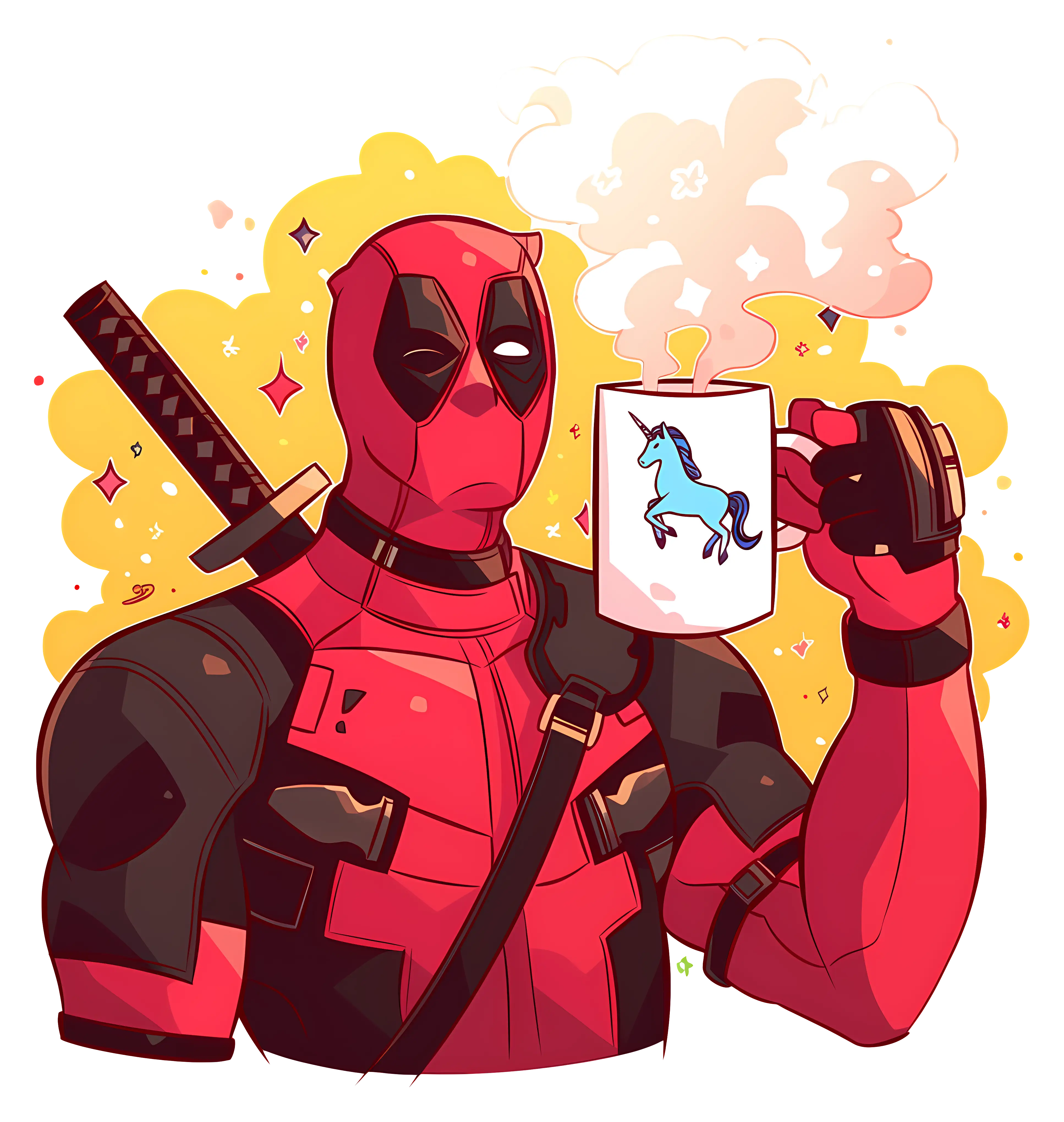 Funny Cartoon Hero with Coffee Moment