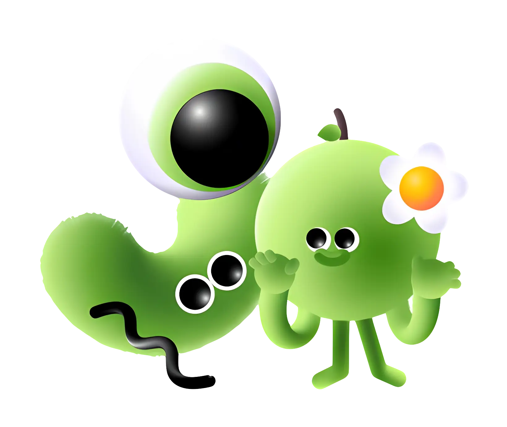 Cute Green Characters with Flower