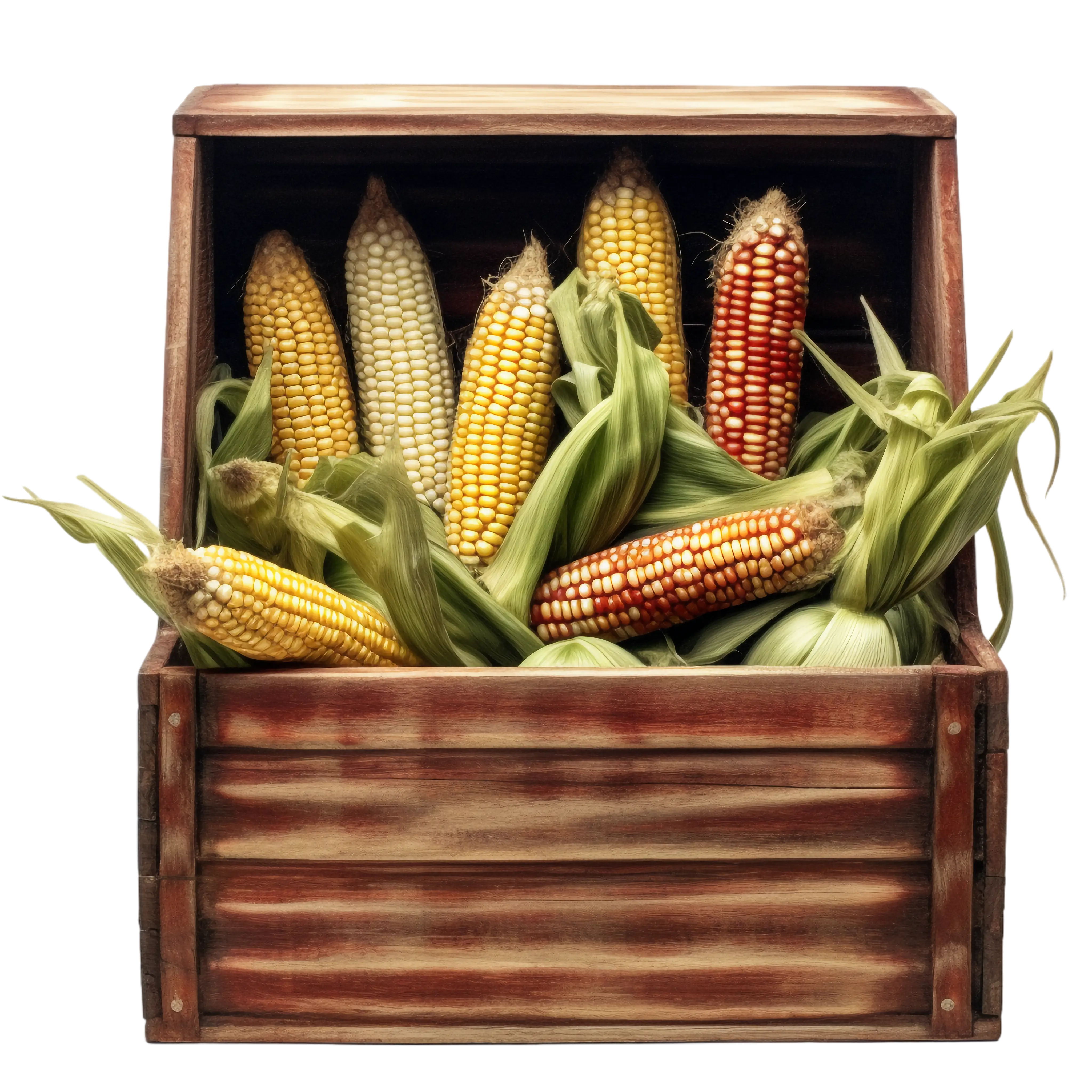 Rustic Wooden Crate of Fresh Corn