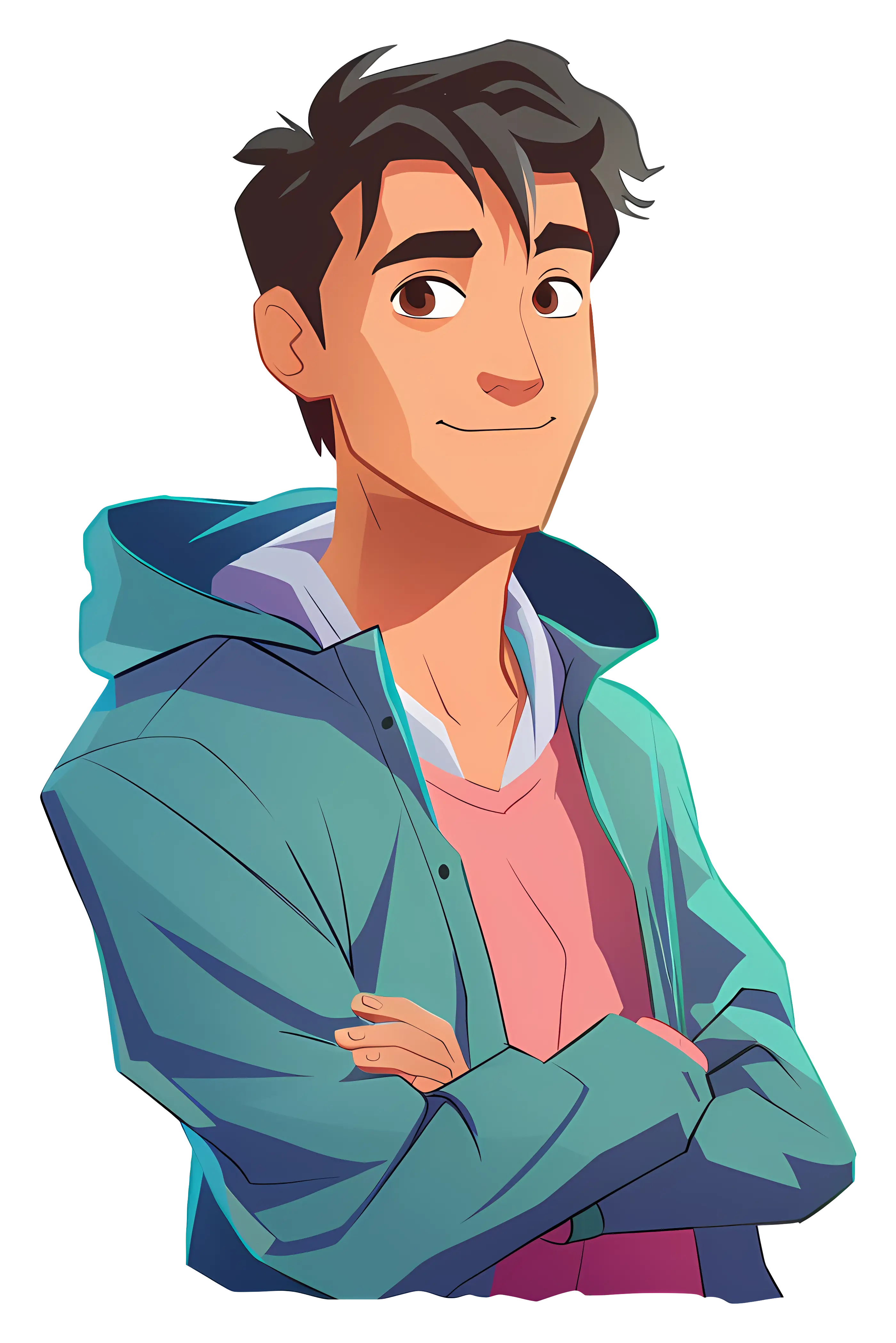 Smiling Cartoon Boy in Casual Outfit