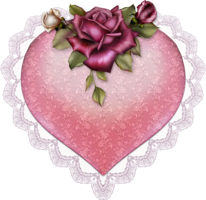Pink Heart with Roses and Romantic Lace
