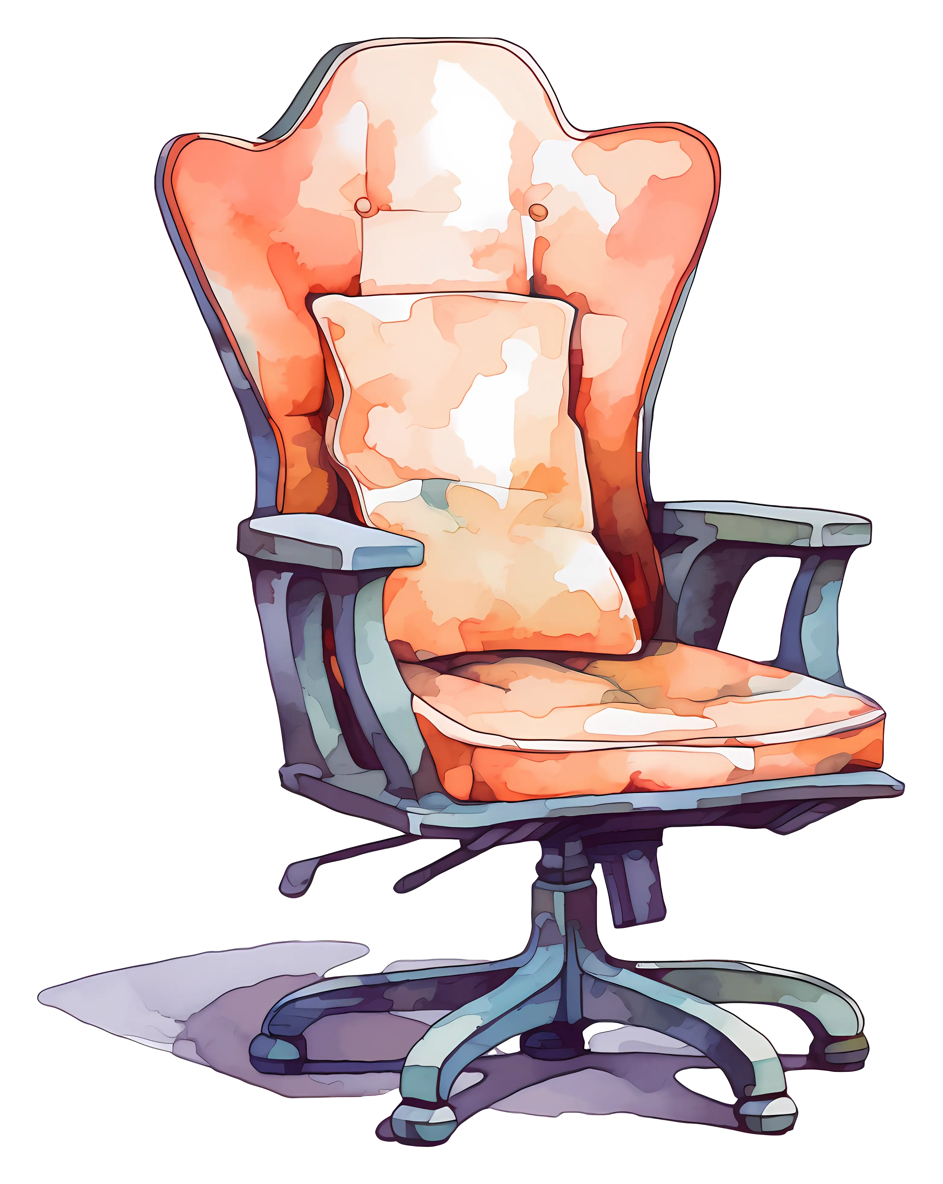 Modern Orange Swivel Chair in Watercolor Style
