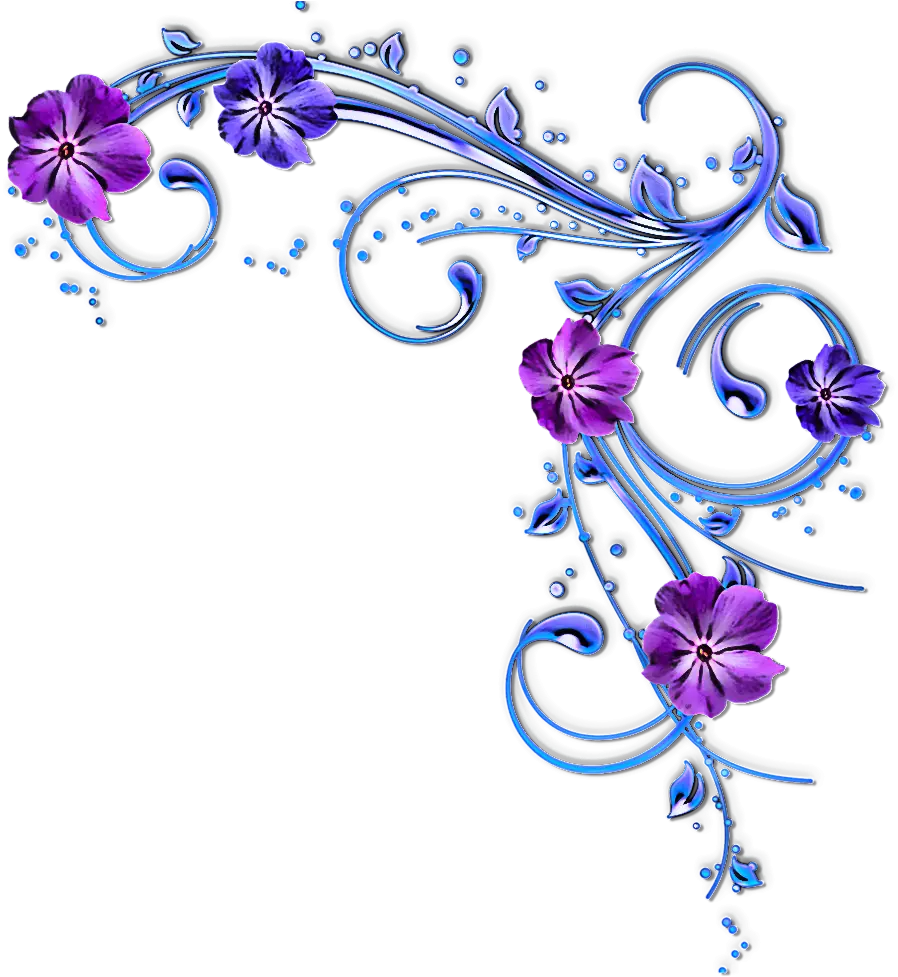 Purple Flowers on Swirling Blue Patterns