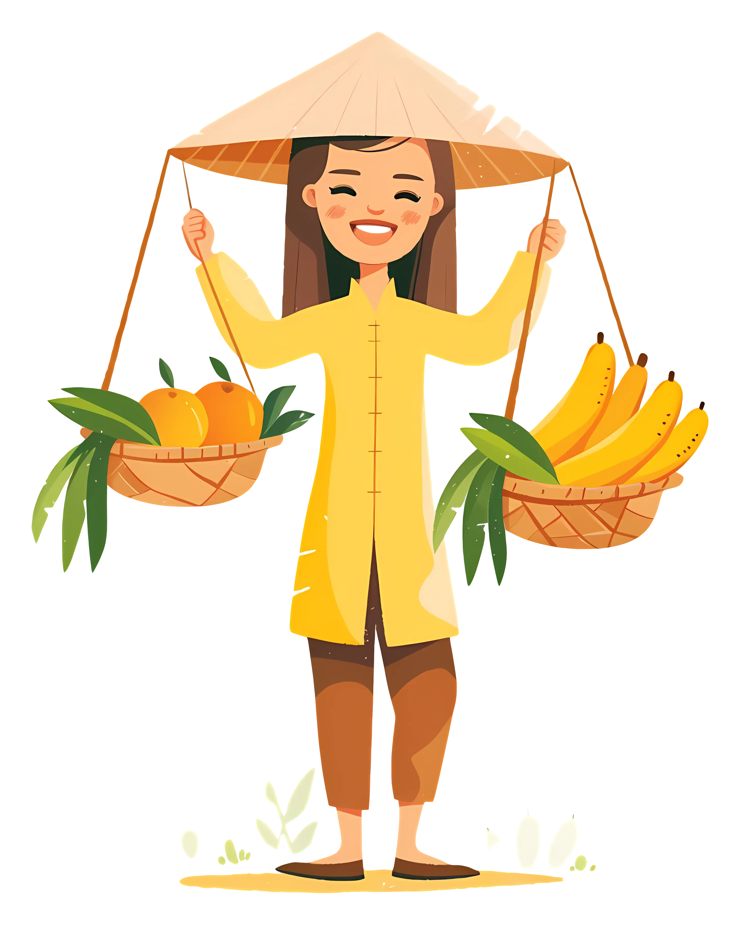 Woman Carrying Fruit Baskets Illustration
