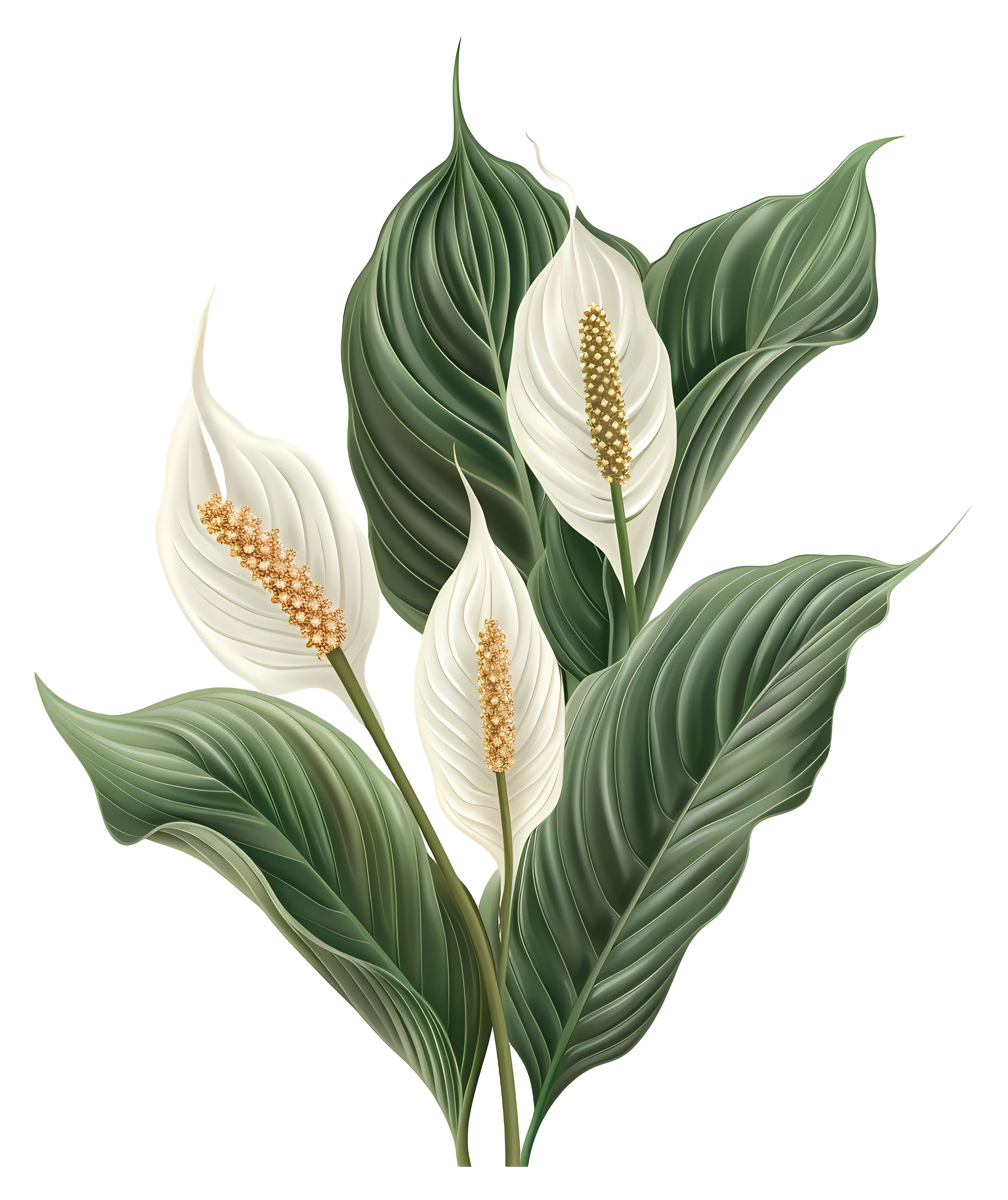 Elegant White Peace Lilies Plant Illustration