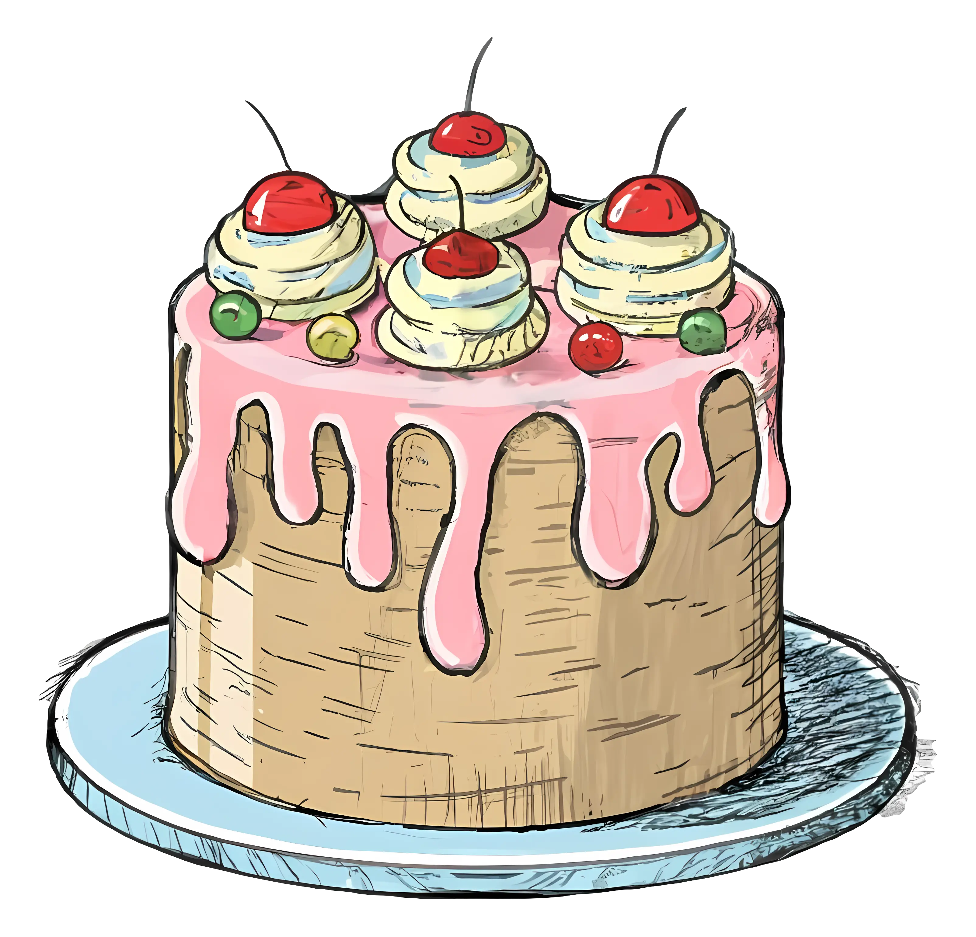 Delicious Cake with Cherry Toppings and Pink Drip Icing
