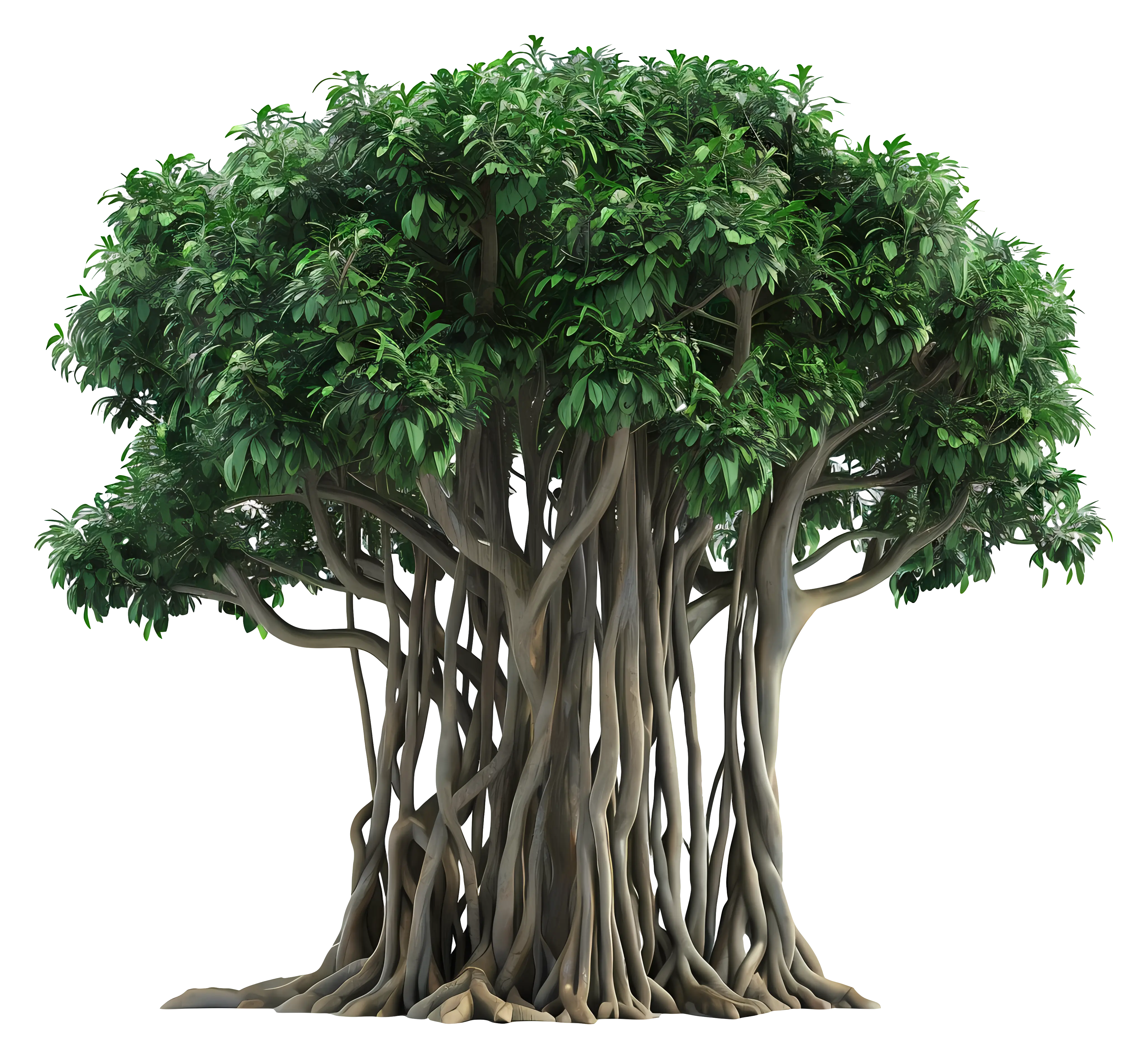 Dense Banyan Tree with Branches and Roots