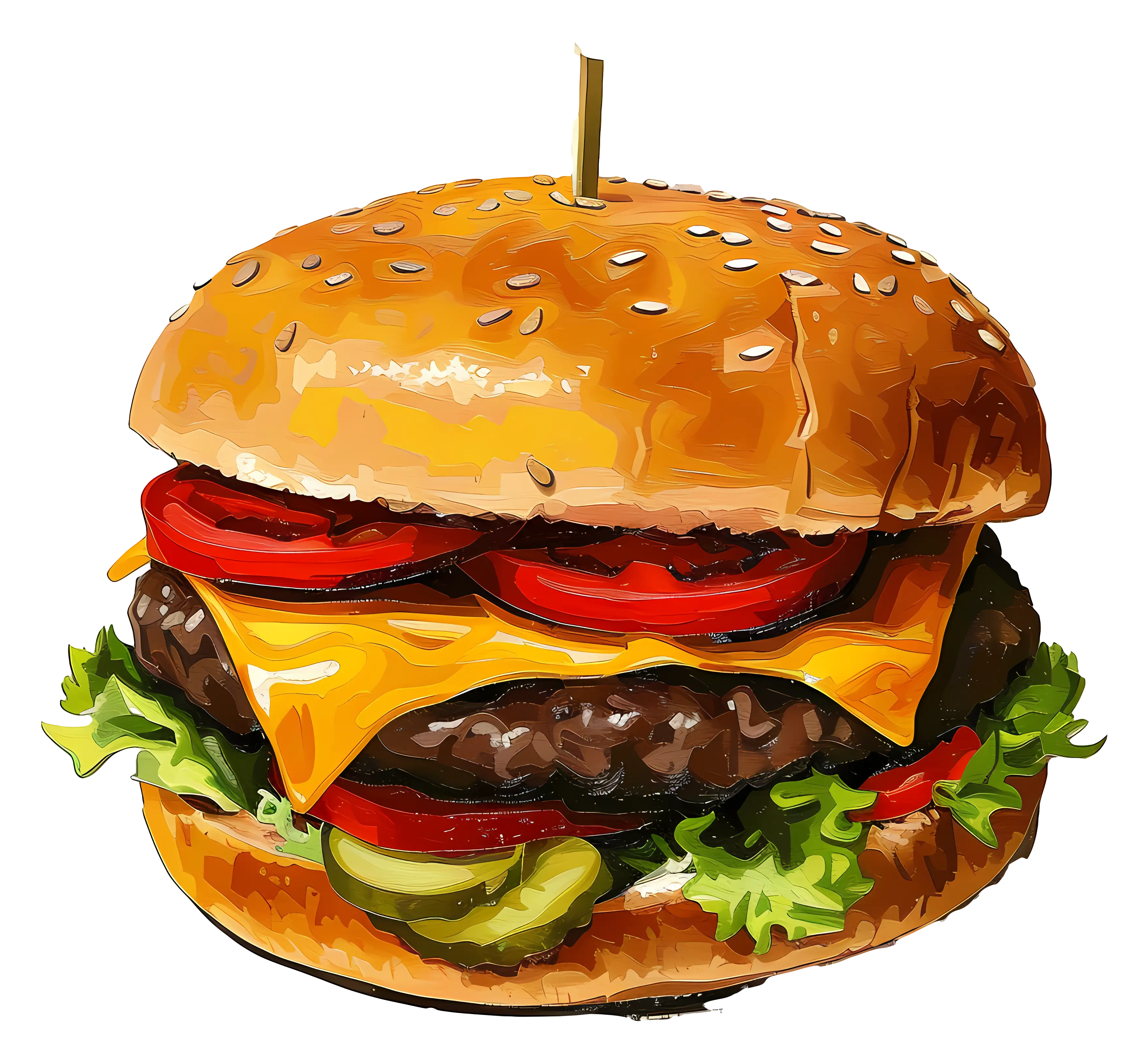 Cheeseburger with Lettuce and Tomato Illustration