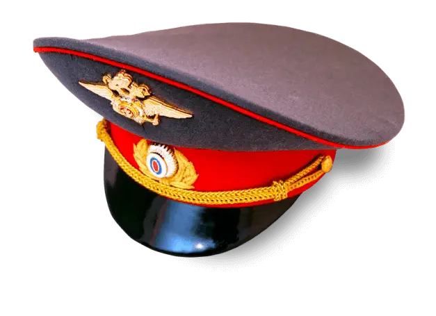 Military Officer Cap with Red and Gold Embroidery