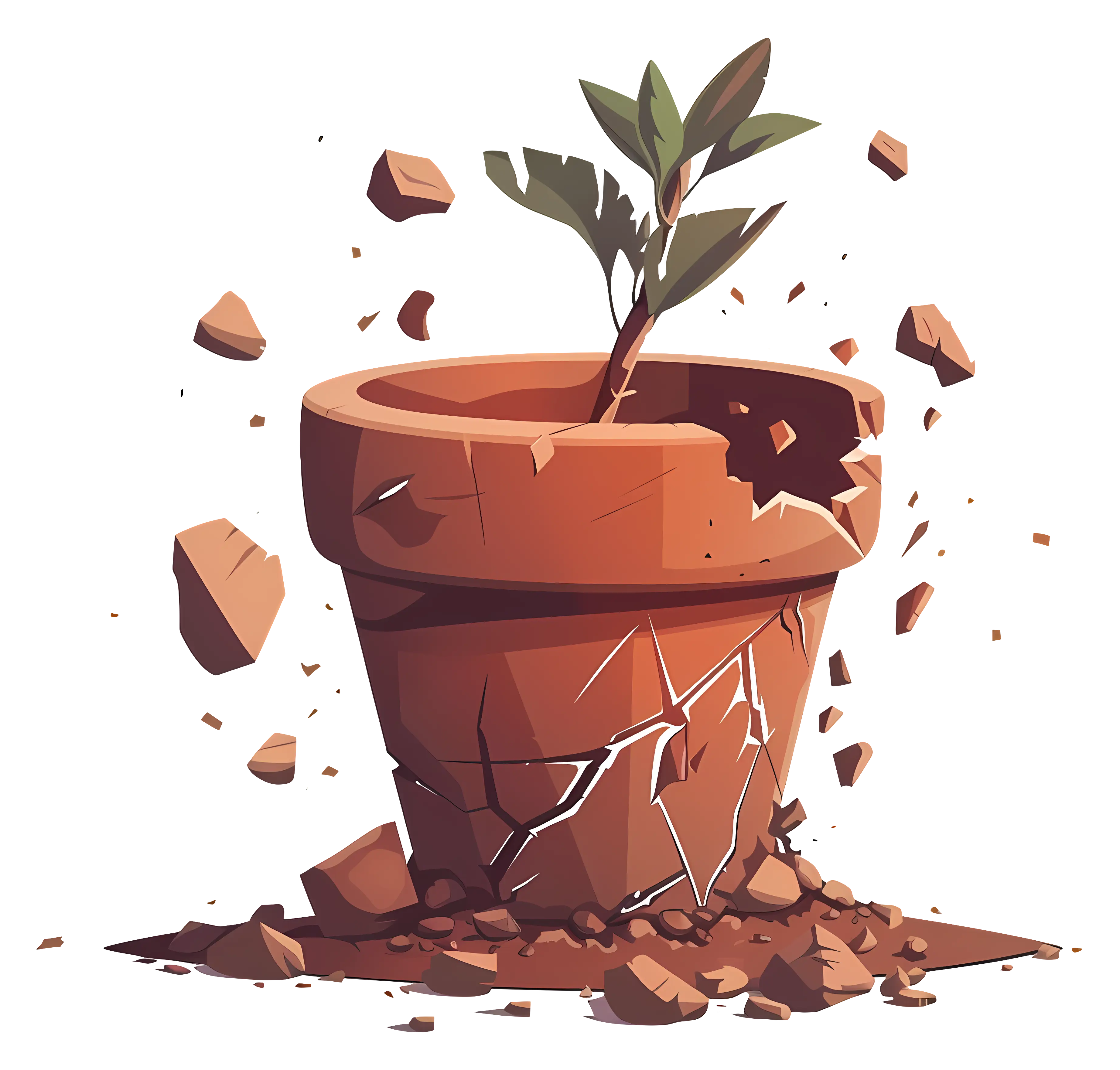 Cracked Pot with Growing Plant