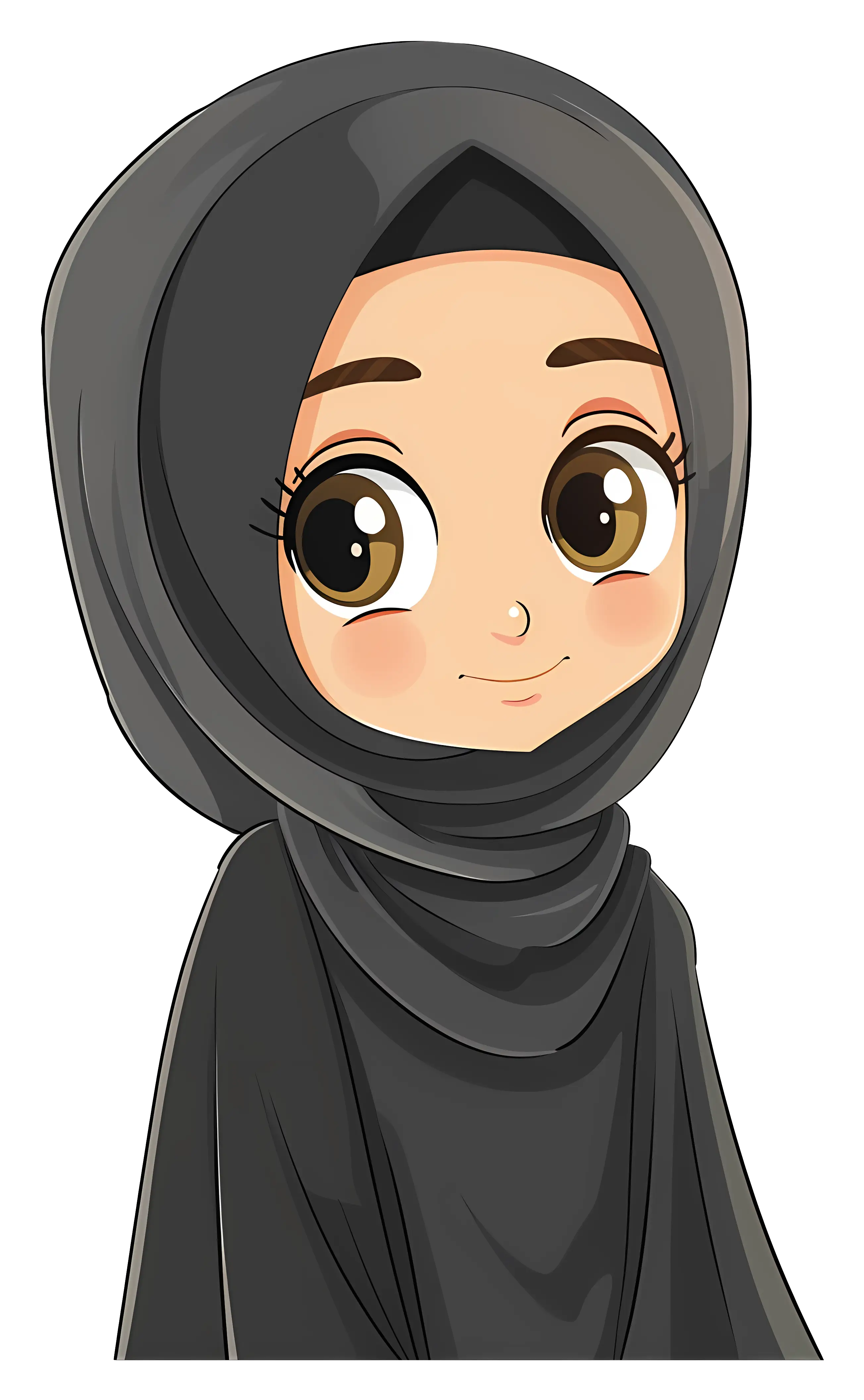 Cartoon Girl in Black Hijab Smiling
