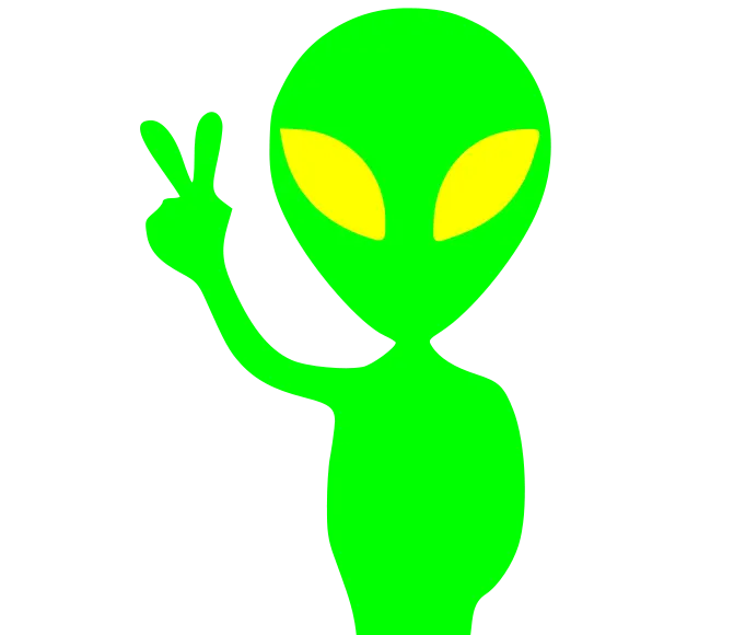 Green Alien with Peace Sign