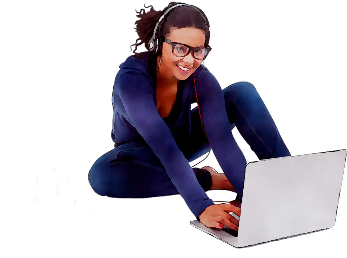 Woman Using Laptop with Headphones