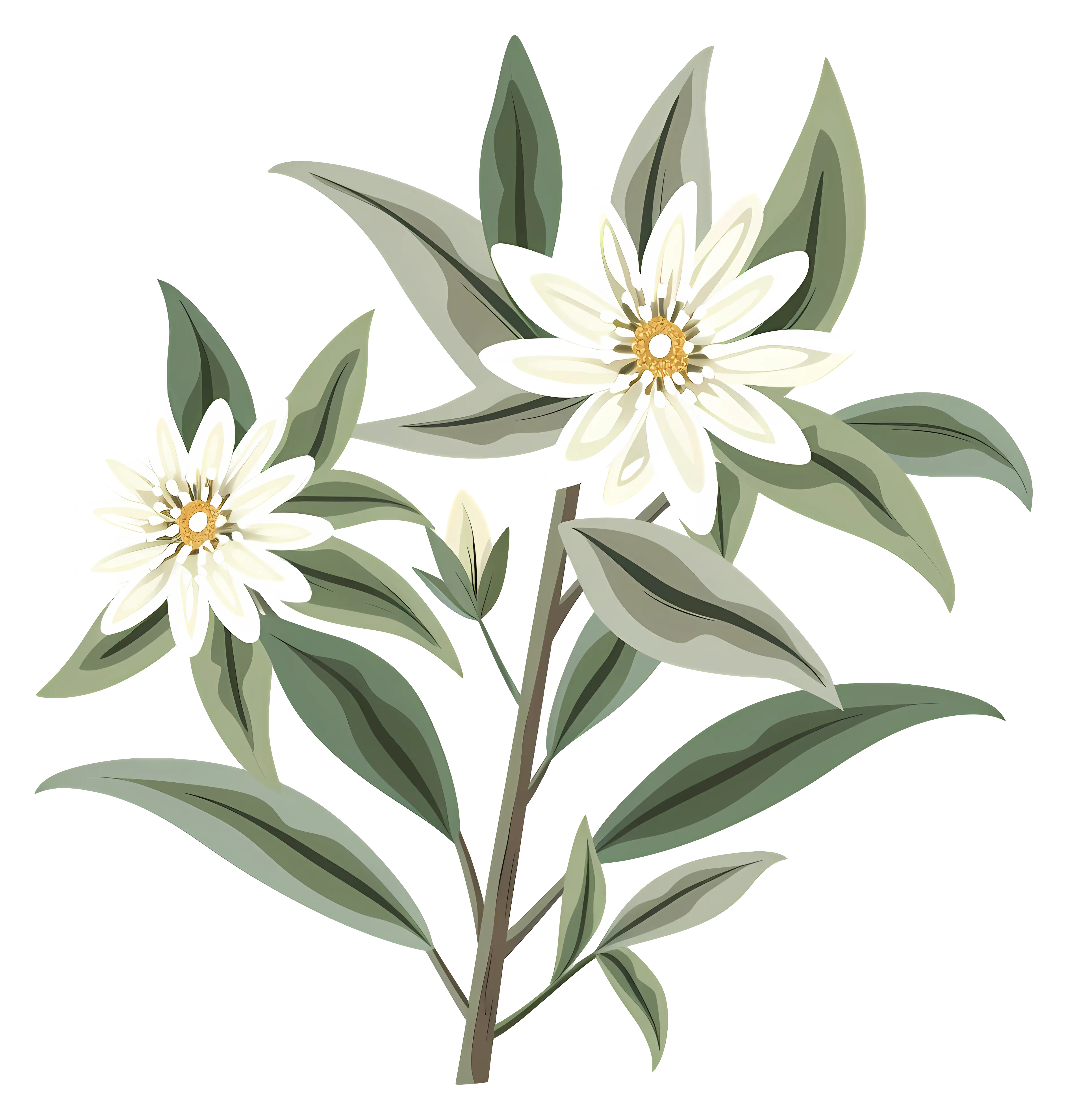 Elegant Edelweiss Flower Botanical Illustration