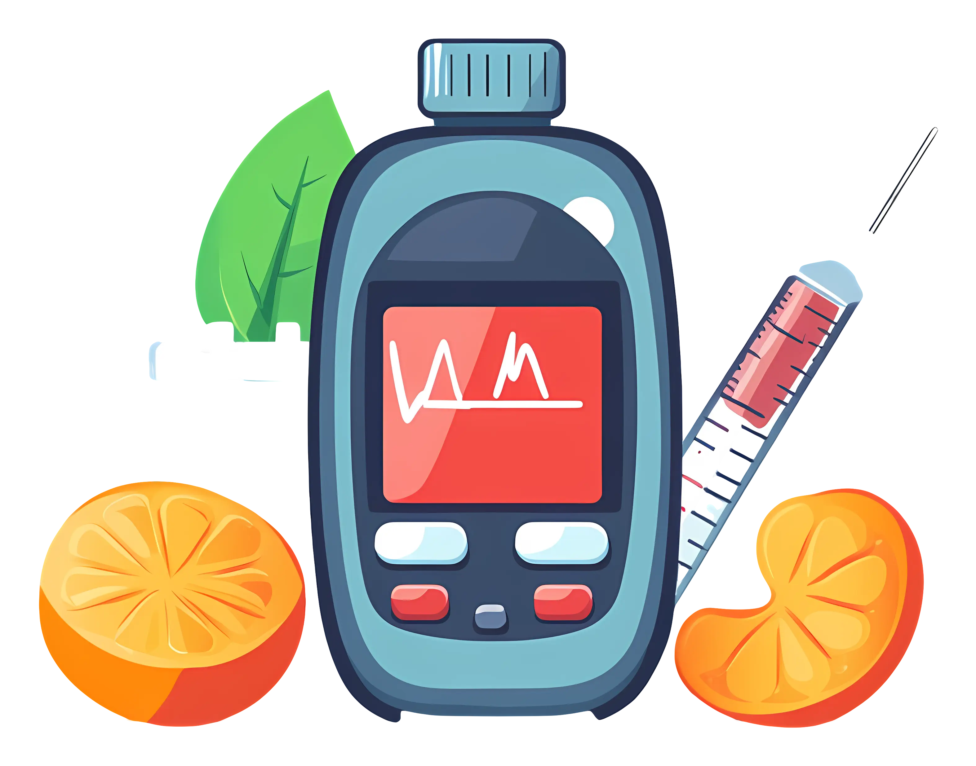 Glucose Meter with Syringe and Oranges