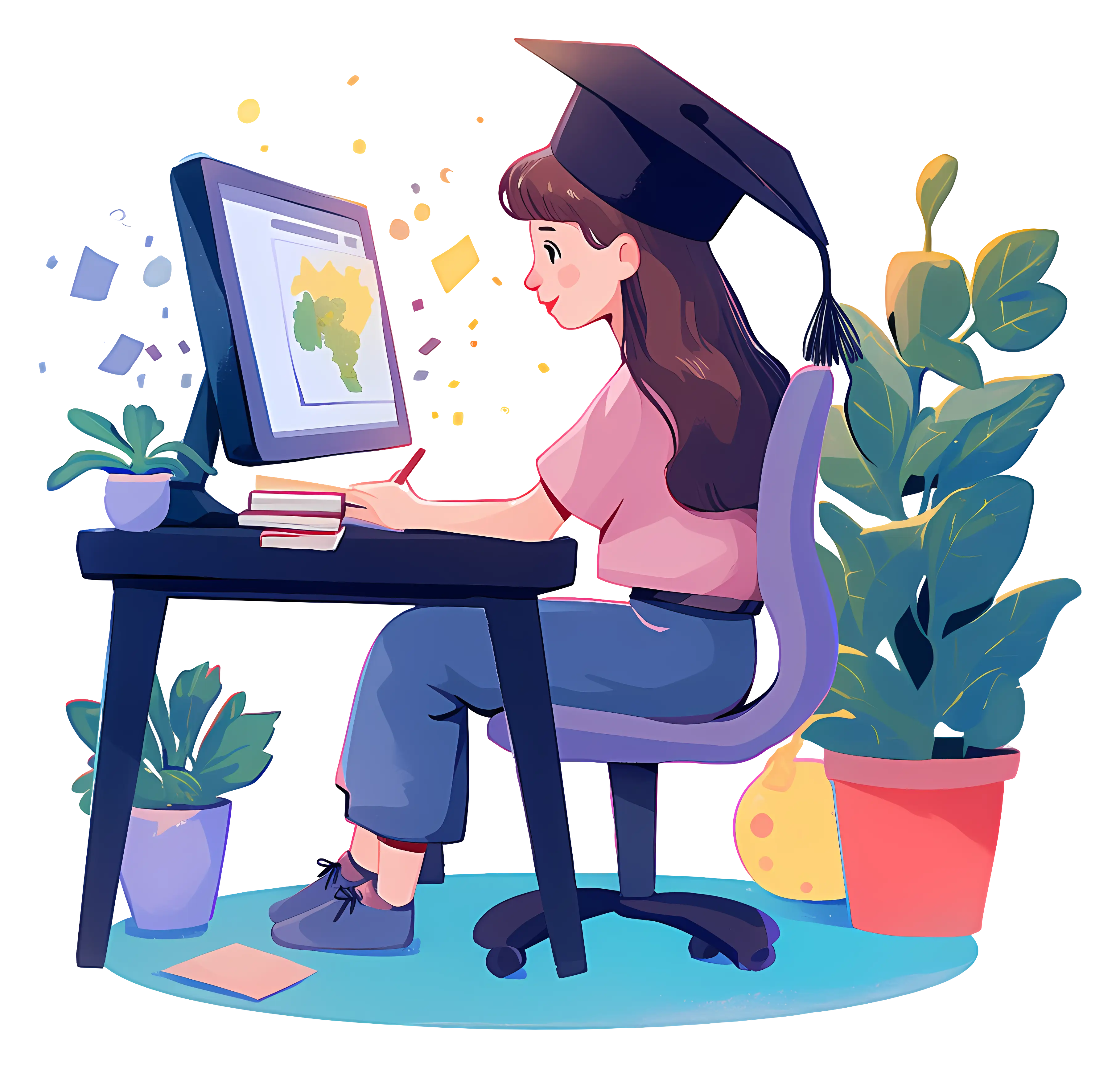 Graduate at Computer Desk