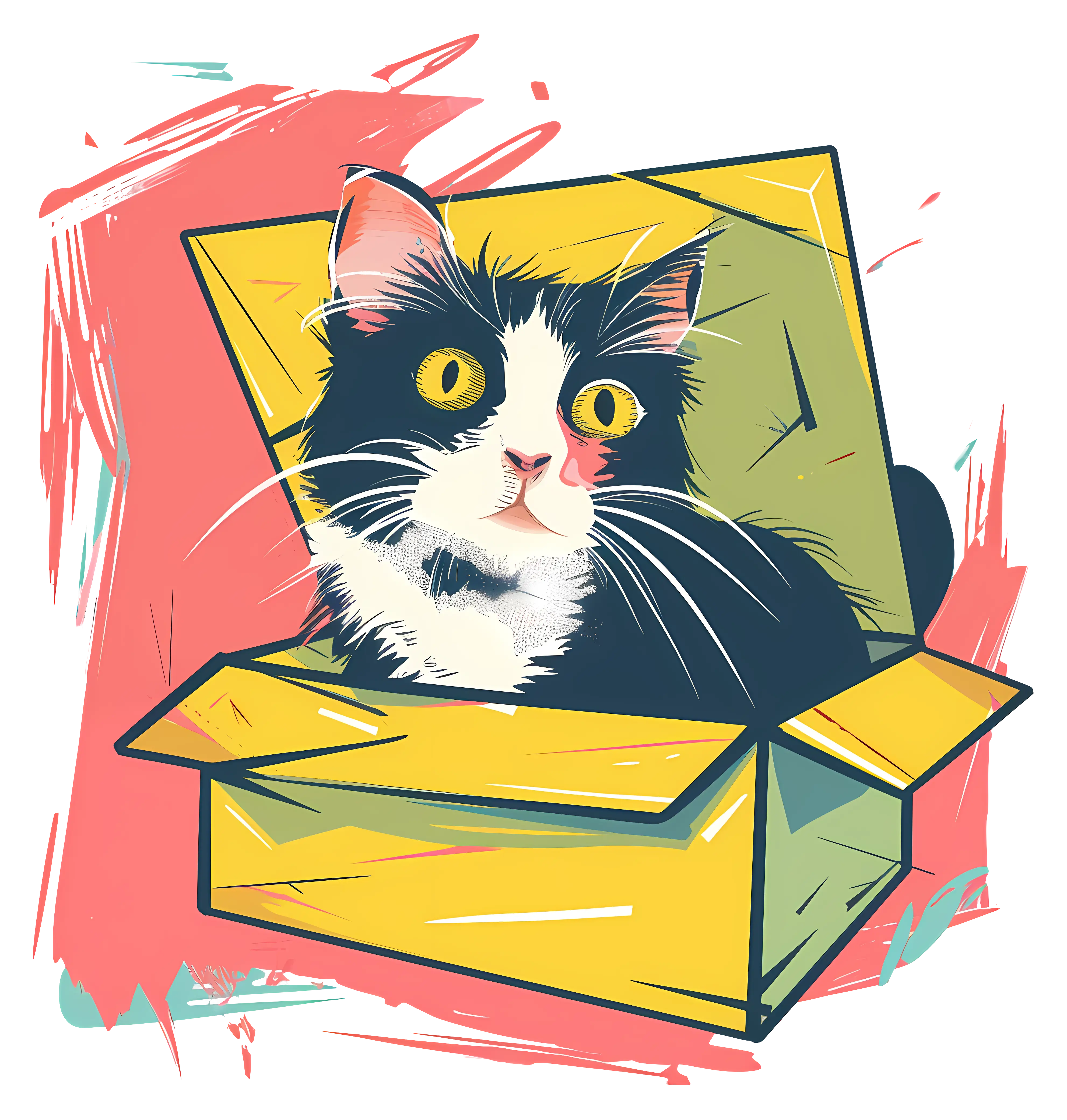 Cute Cat in a Box Illustration